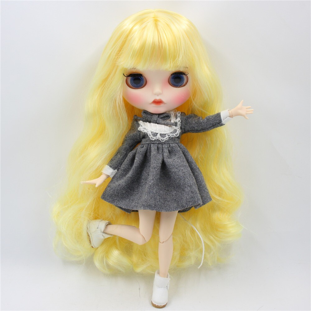 Long Yellow hair Blythe doll make up eyebrow Lips Factory Joint Body12″# 980