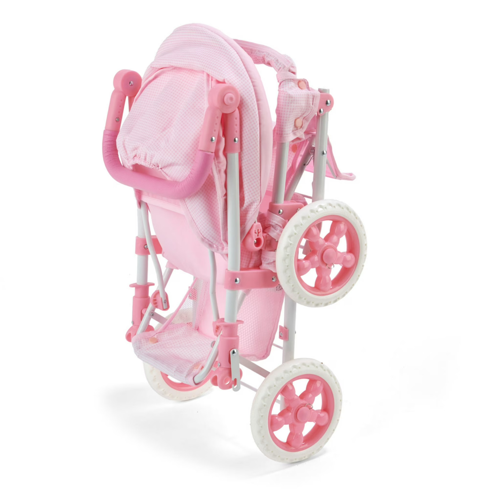 Folding Double Front-to-Back Doll Stroller – Pink/Gingham