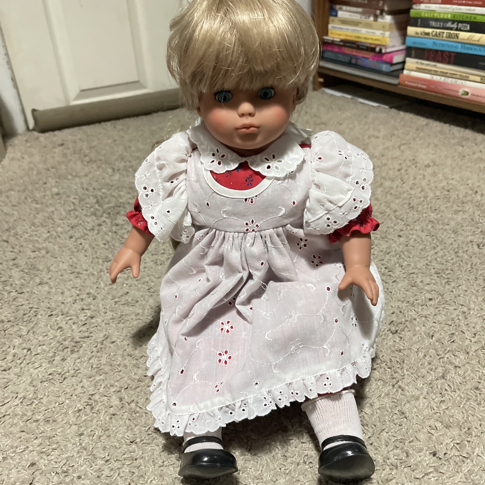 Vtg West Germany Lissi Batz Doll 17″ Blonde Hair Blue Eyes Sign Body