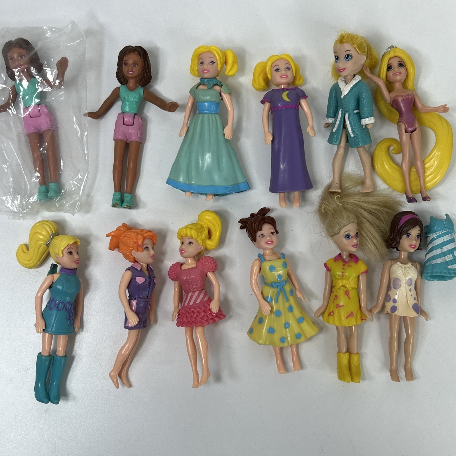 Polly Pocket Doll Lot Magiclip Rapunzel Clothes Blonde Brown Hair Rooted Hair