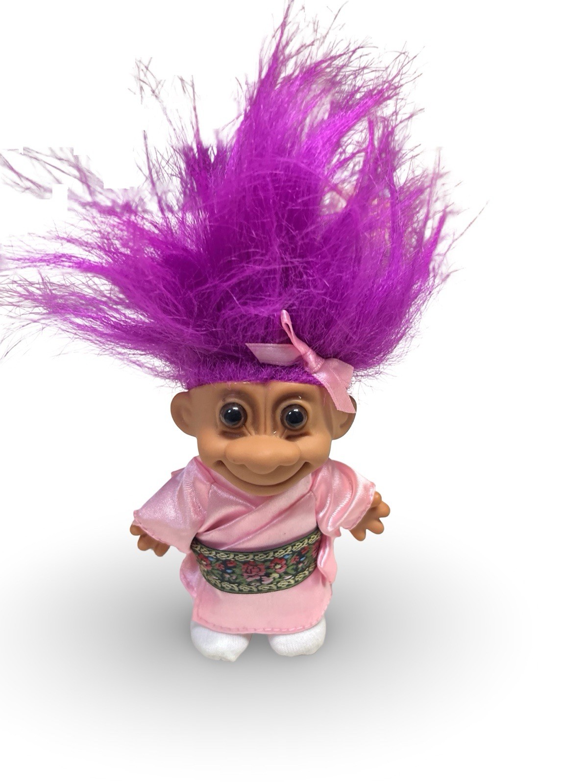 Russ Berrie Japan Kimono Troll Doll 4″ Around the World Purple Hair Brown Eyes