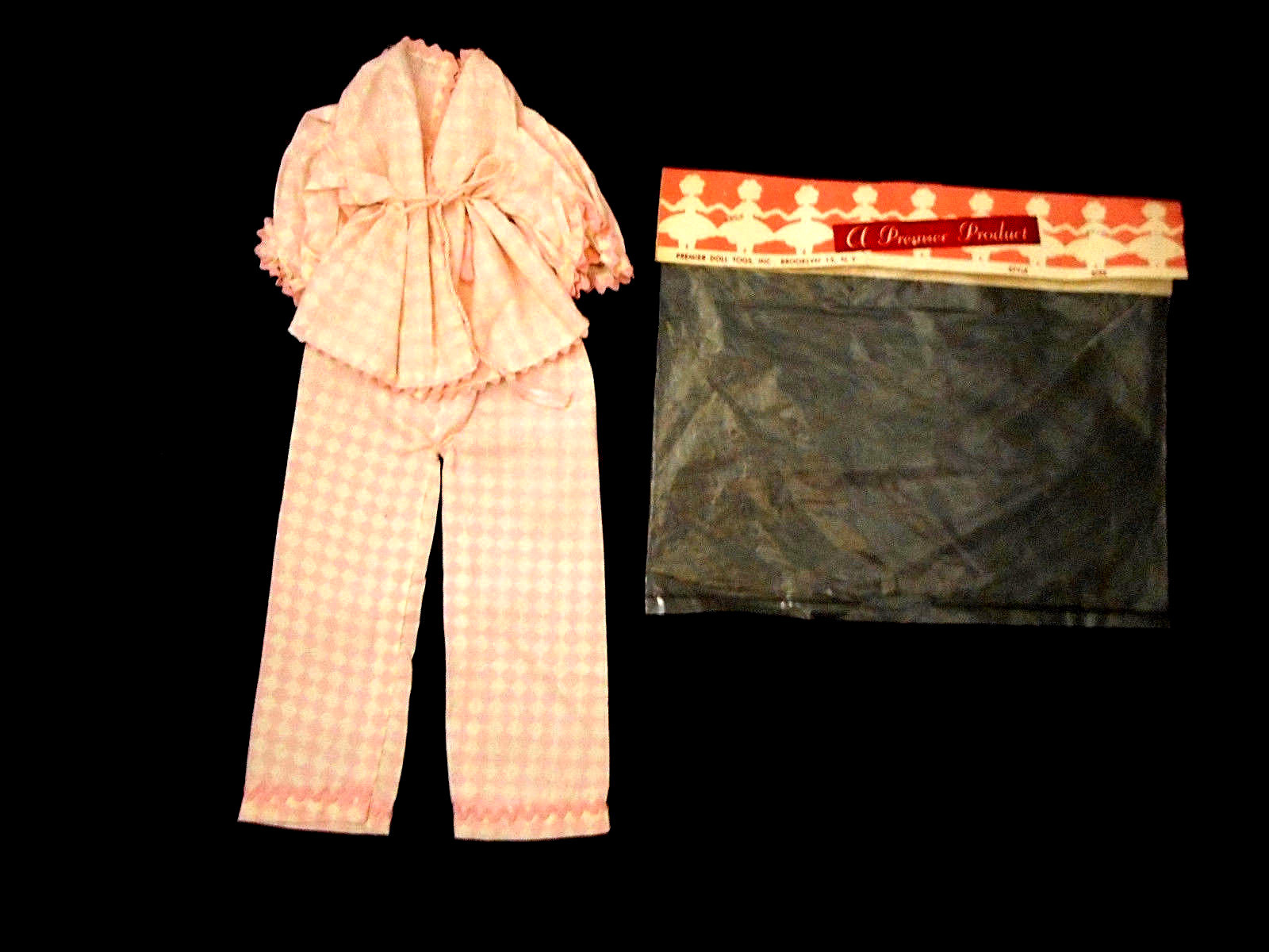 Vintage Premier Sm Doll Clothes Lounging PJ Set Pink White NIP 17″ Toddler 1960