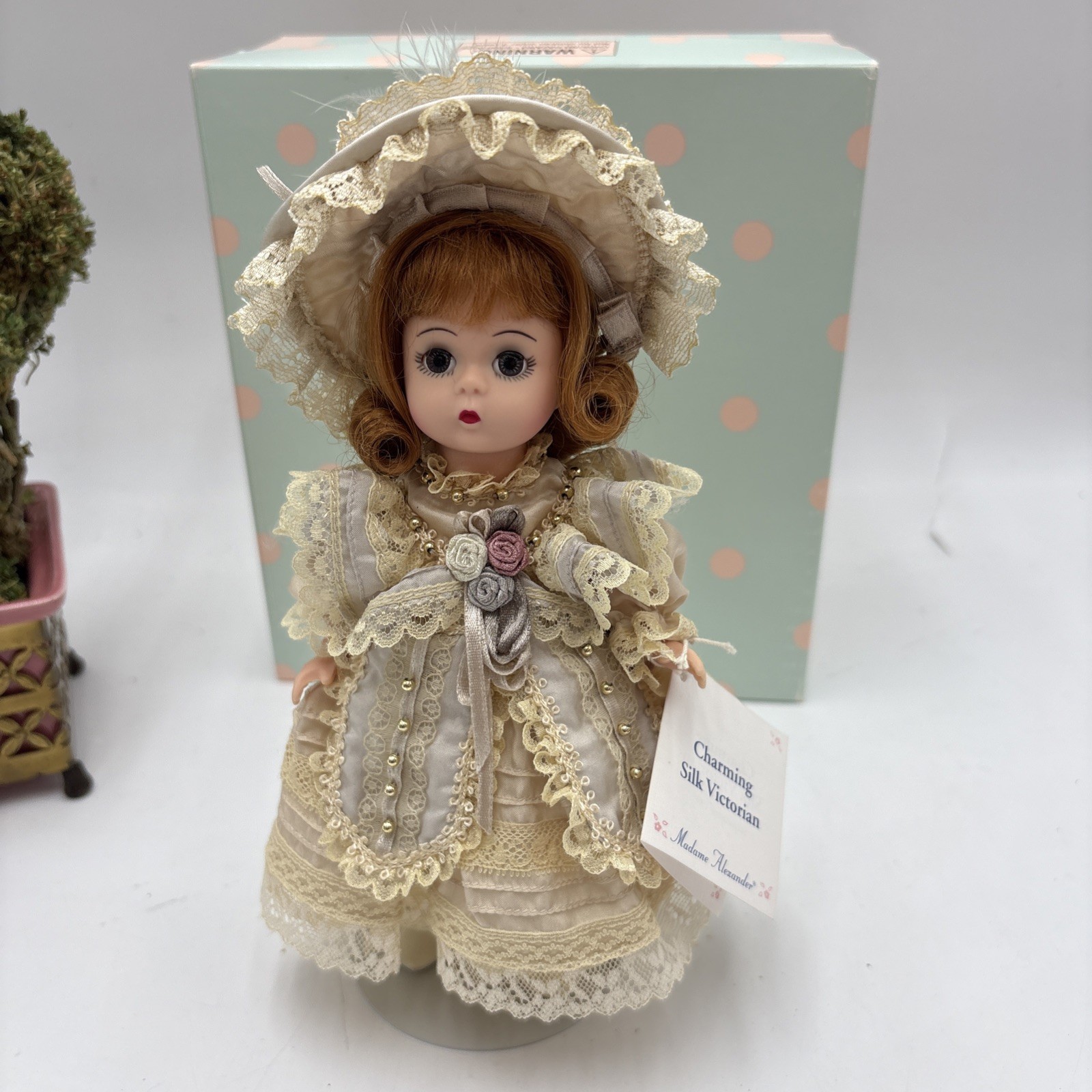 NIB Vintage Madame Alexander Charming Silk Victorian 8” Doll in Box 25035