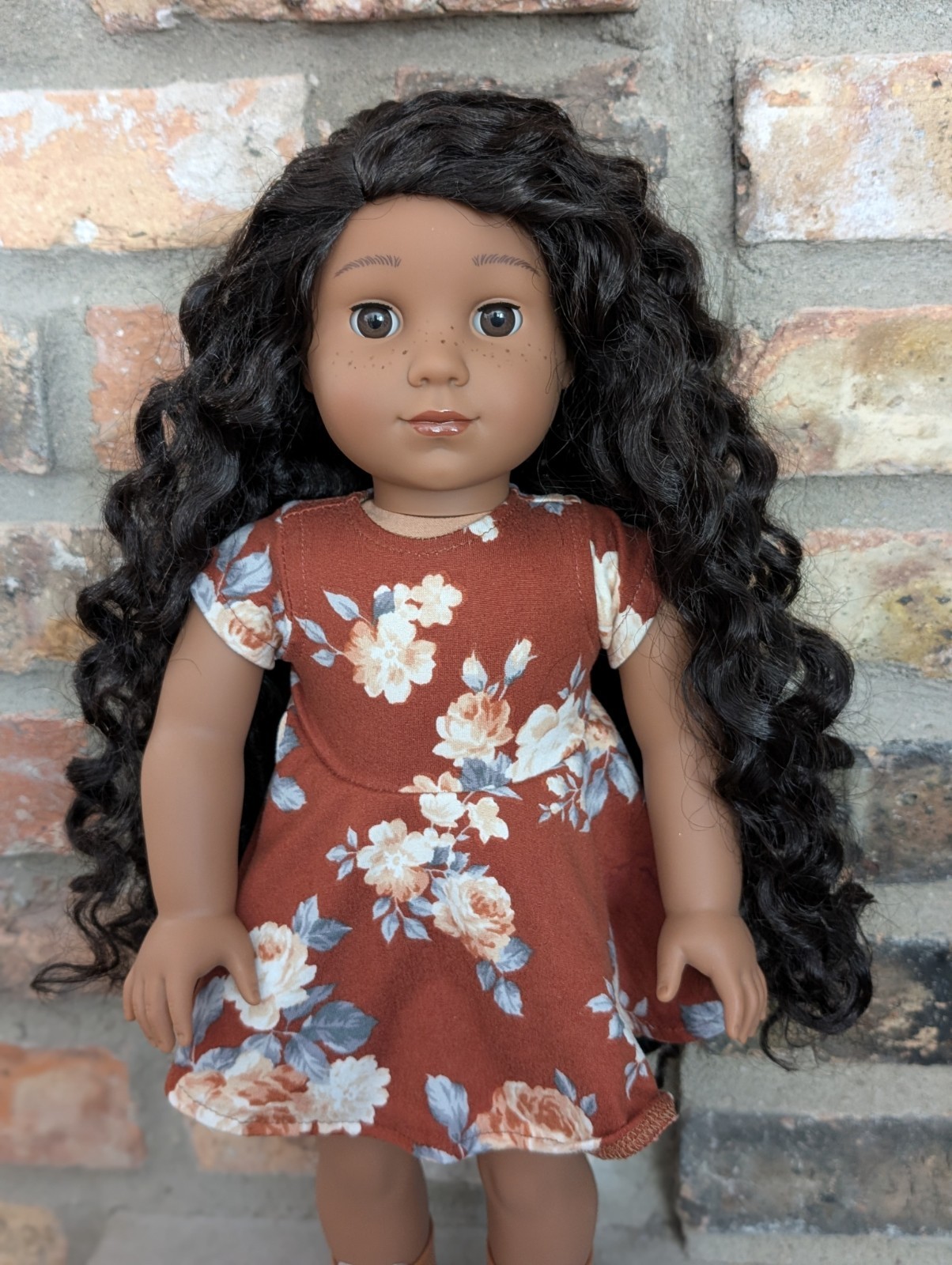 Brooks Custom American Girl Doll OOAK Dark Brown Hair Brown Eyes Kaya Freckles