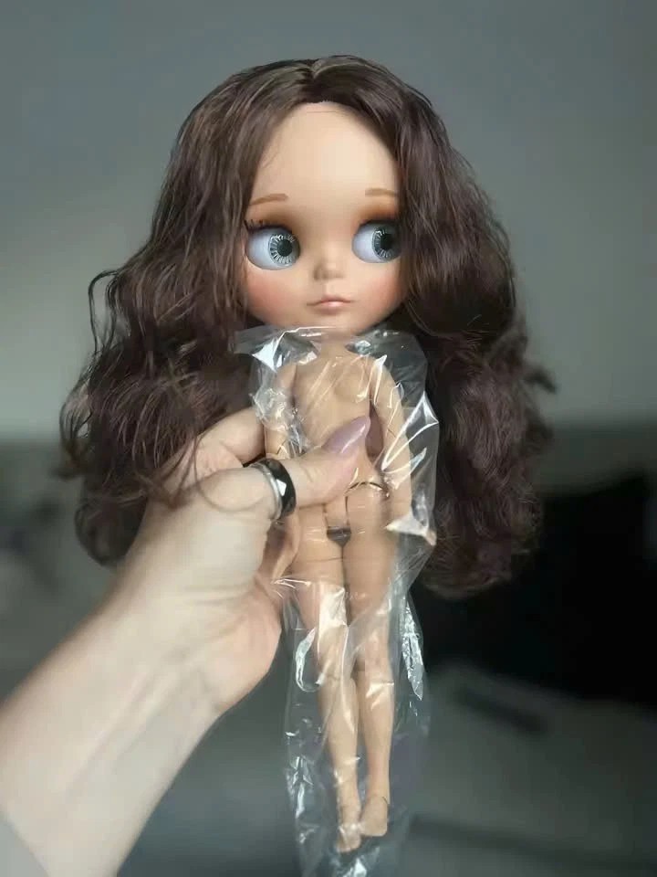Neo Blythe Doll Matte Face Eyebrows Joint Body Tan Skin Brown Hair Wig Gift Toy