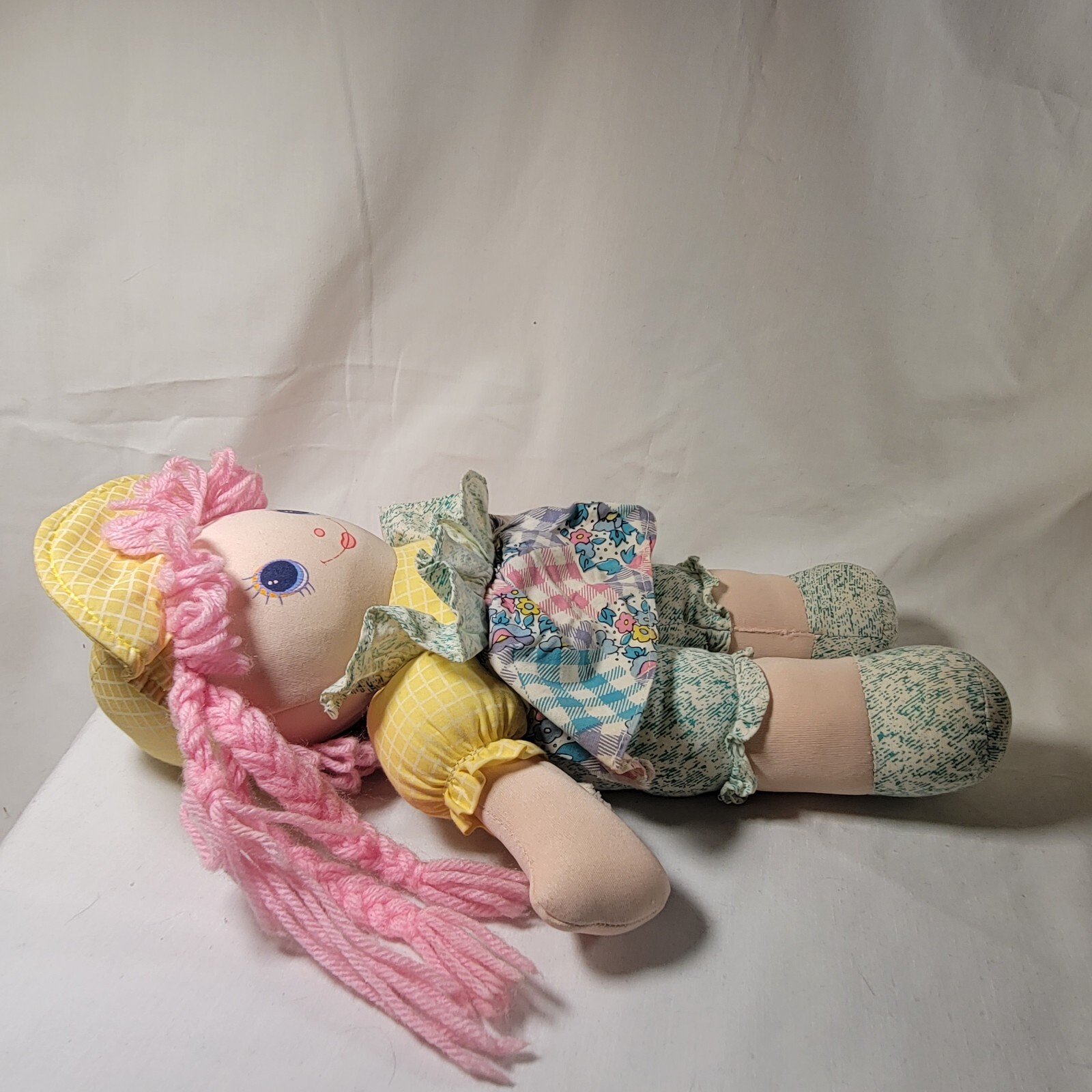 Vintage Cloth Doll Pink Braid Yarn Hair