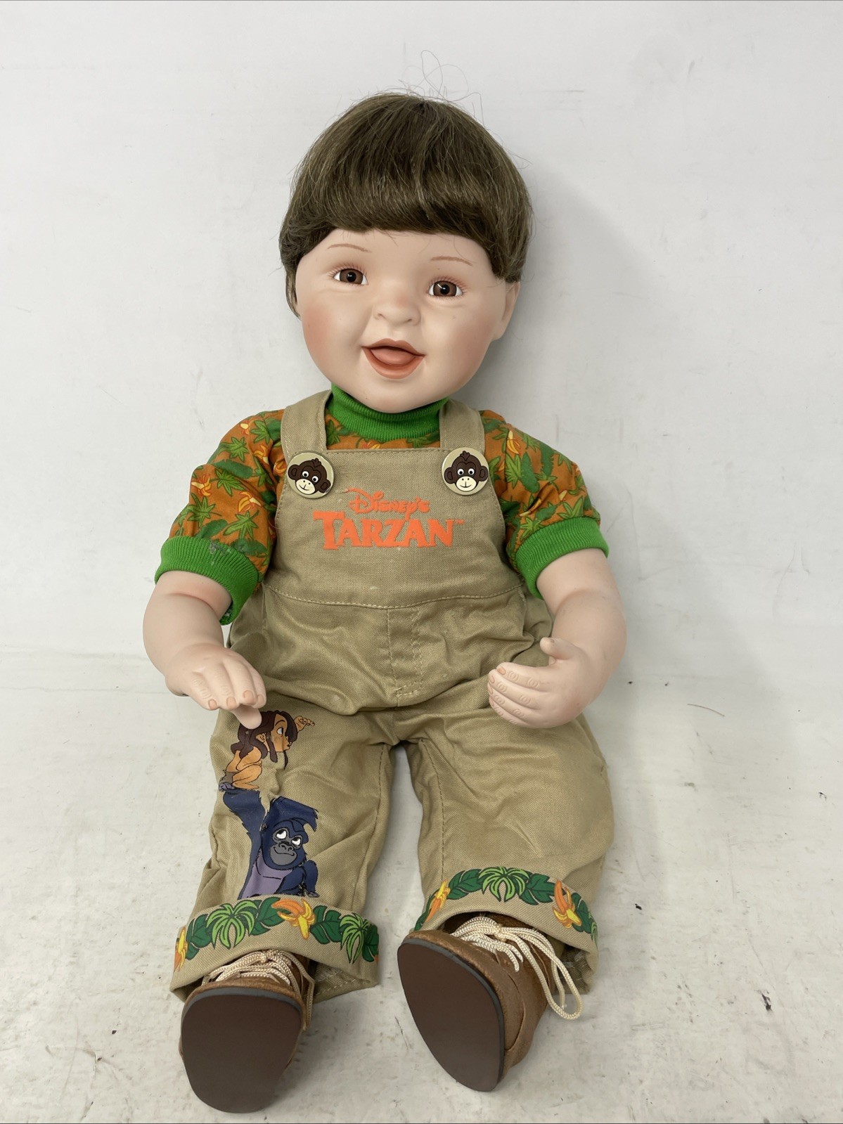 Disney’s Tarzan Ceramic Doll Boy With Overalls Brown Hair 15″ (B3)