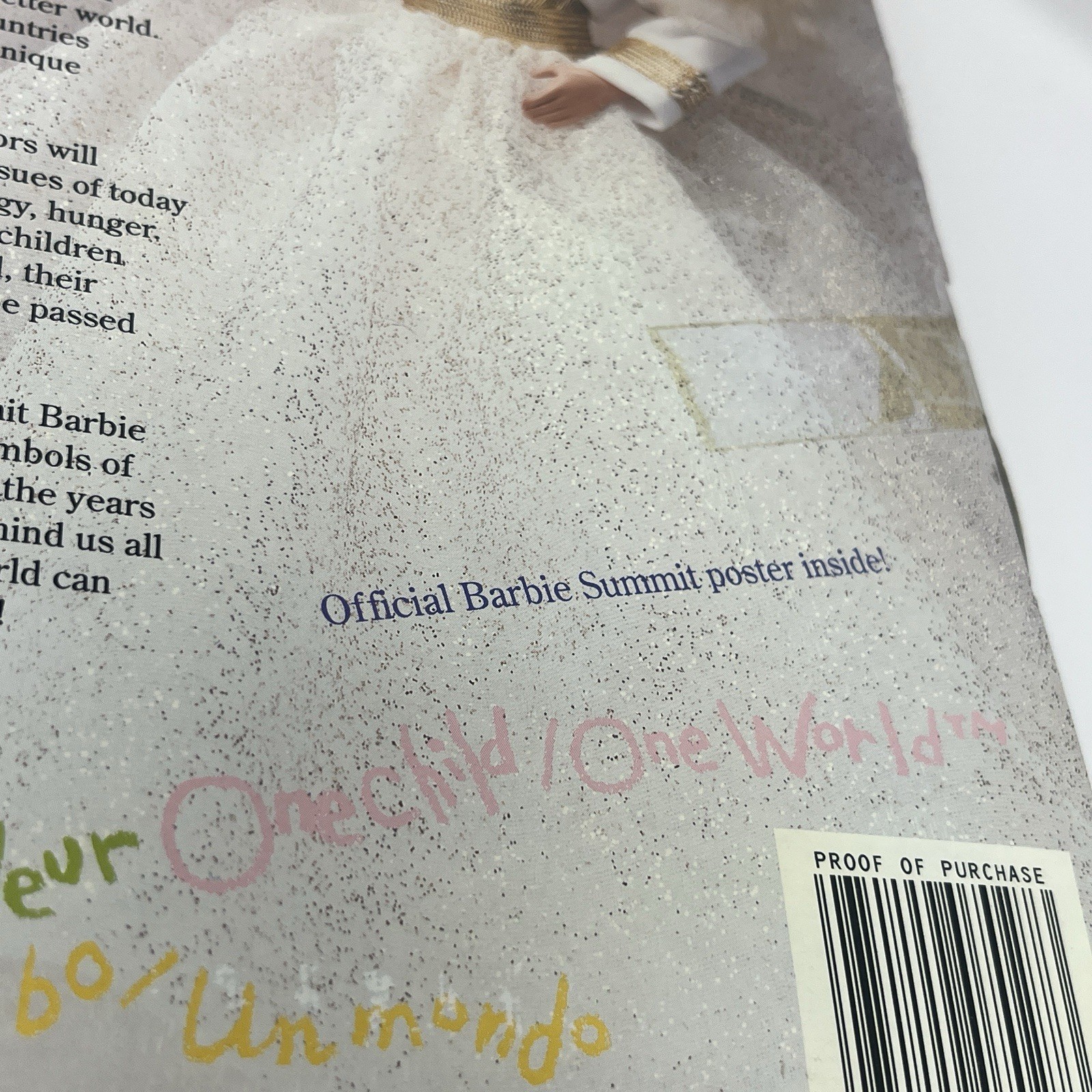 New 1990 Summit Barbie White Tulle Gold Ballgown Barbie Summit Mtg Poster #7027