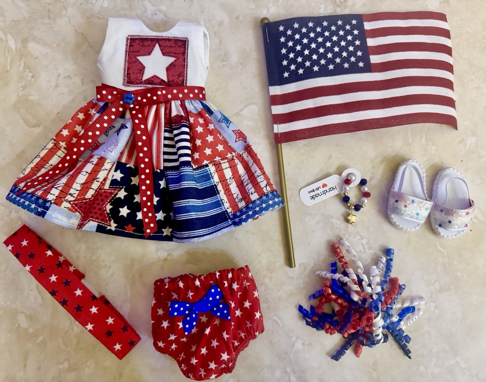 4th Of july 6pc Dress Outfit Fits AMERICAN GIRL AG SISTERS/ Wellie Wishers Doll