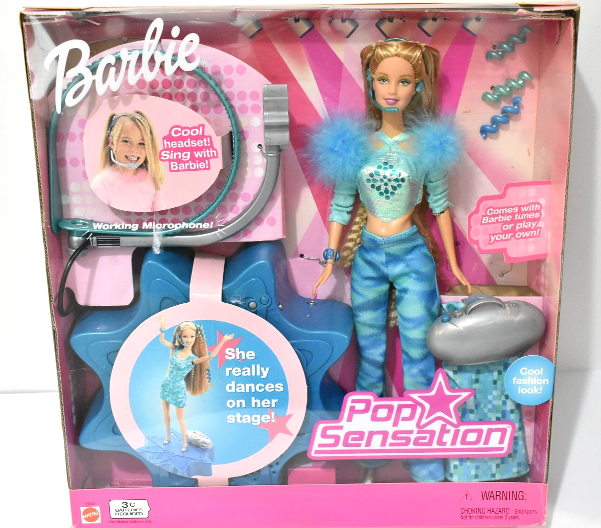 2002 Mattel Barbie Pop Sensation Doll 12in with Headset Stage Accessories NEW