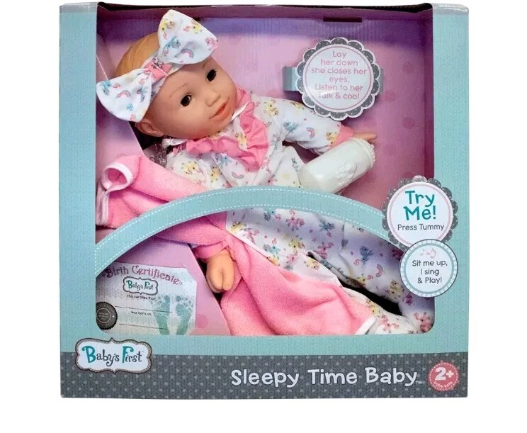 Baby’s First Sleepy Time Baby Doll Goldberger 14″ Soft Body Unicorn PJ Sound New