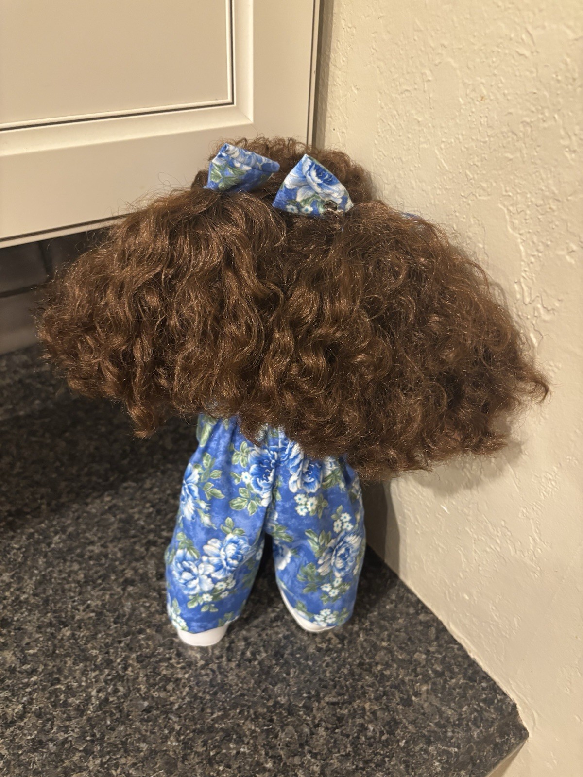 Cabbage Patch Kid Cornsilk Designer Line brown curly hair blue eyes overalls