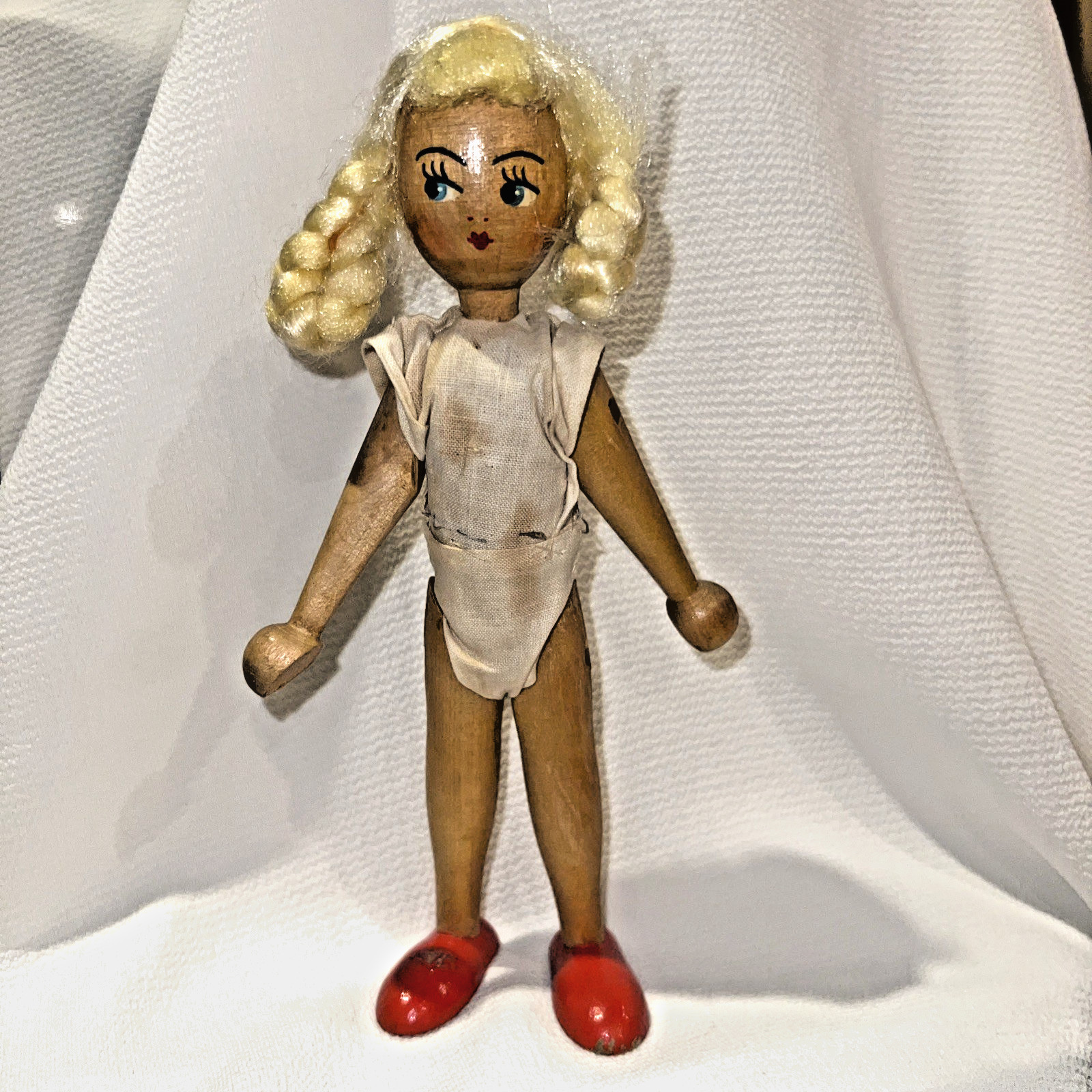 Vintage 7.5″ Polish Wooden Peg Doll Blond Braids-Seeking a Human to Give Clothes