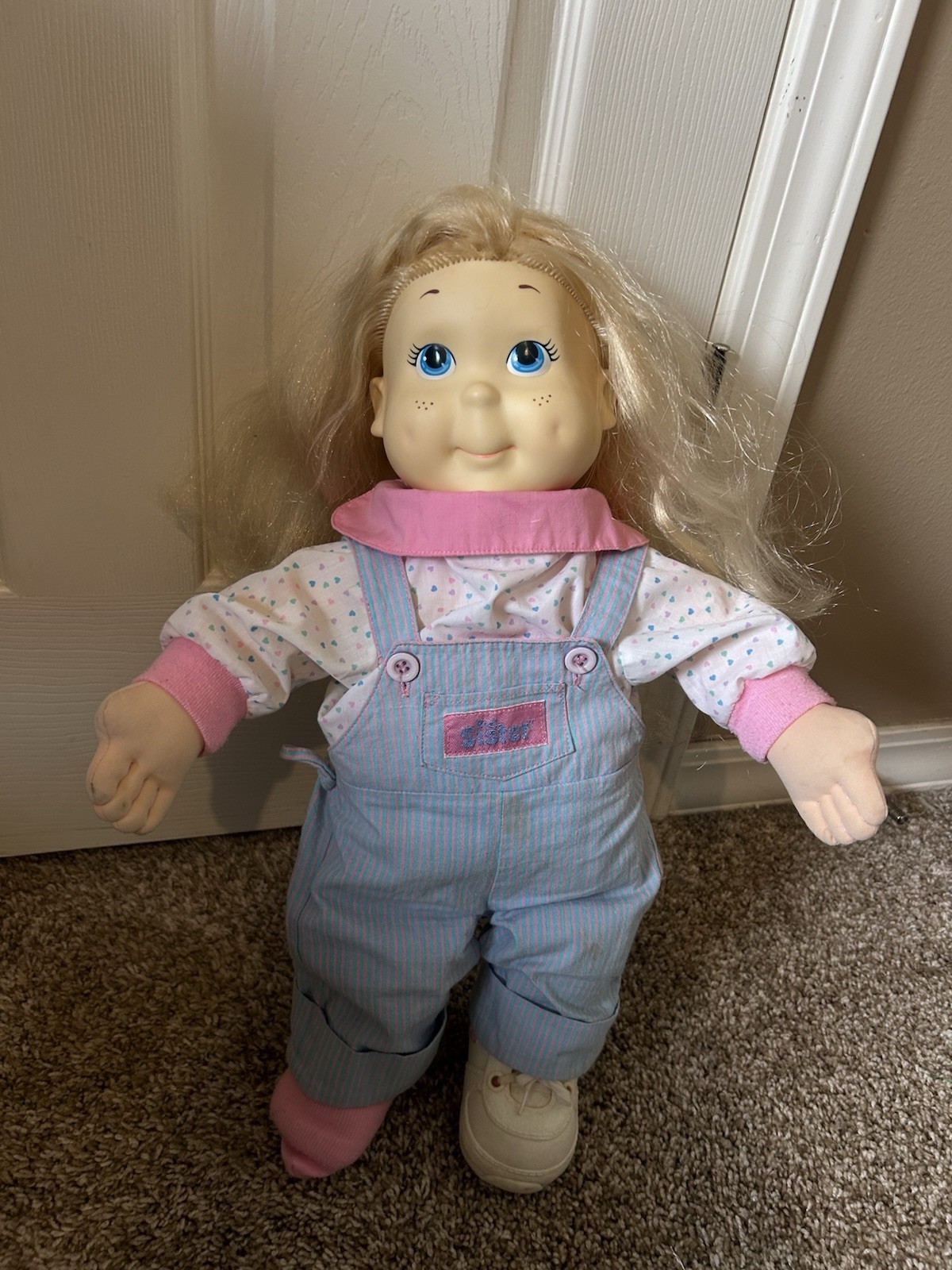 VTG 1986 Playskool Kid Sister My Buddy 22″ Doll Blonde Hair Blue Eyes Overalls