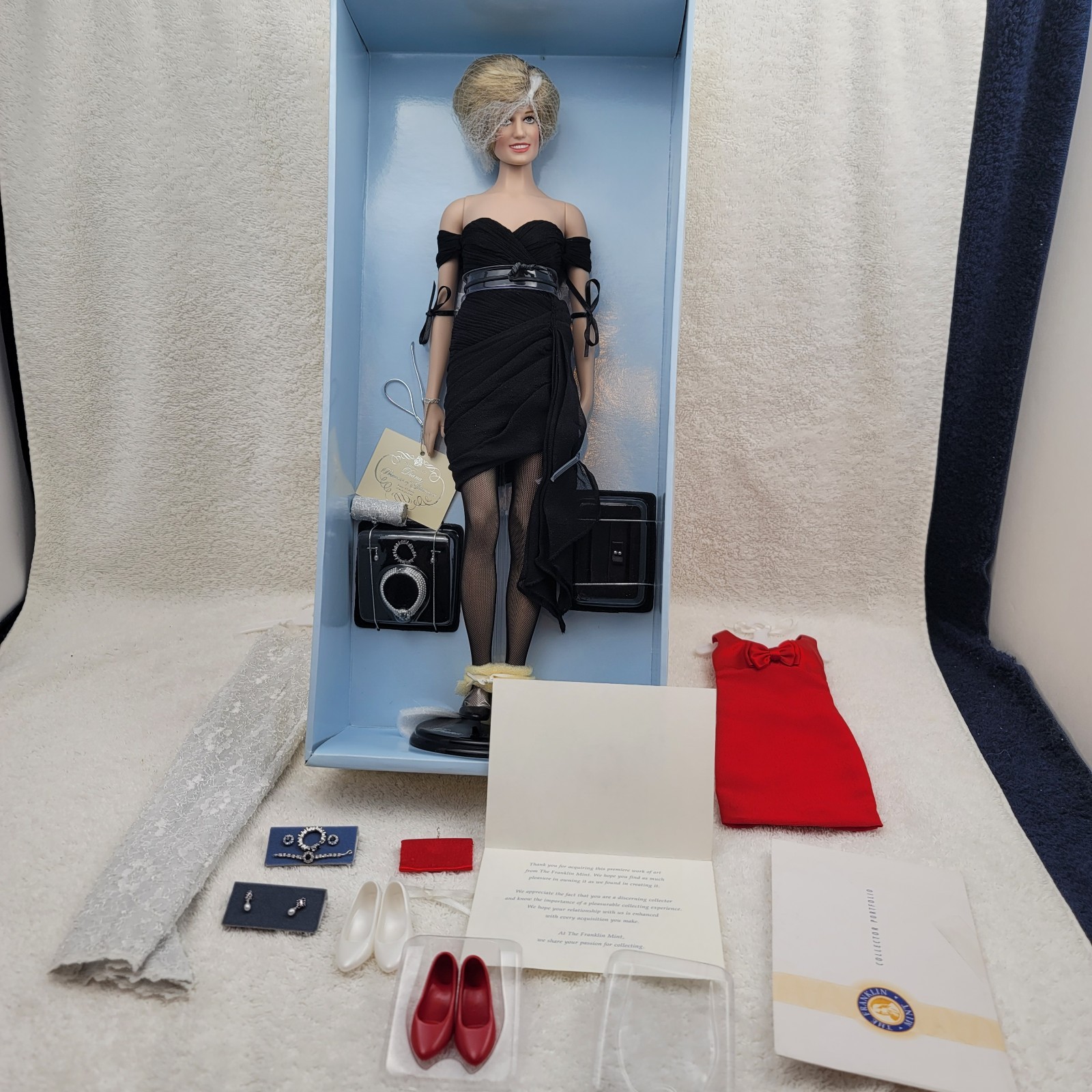 Princess Diana Franklin Mint Glamour Doll Ltd New Open+Gown Dress Jewelry Shoes