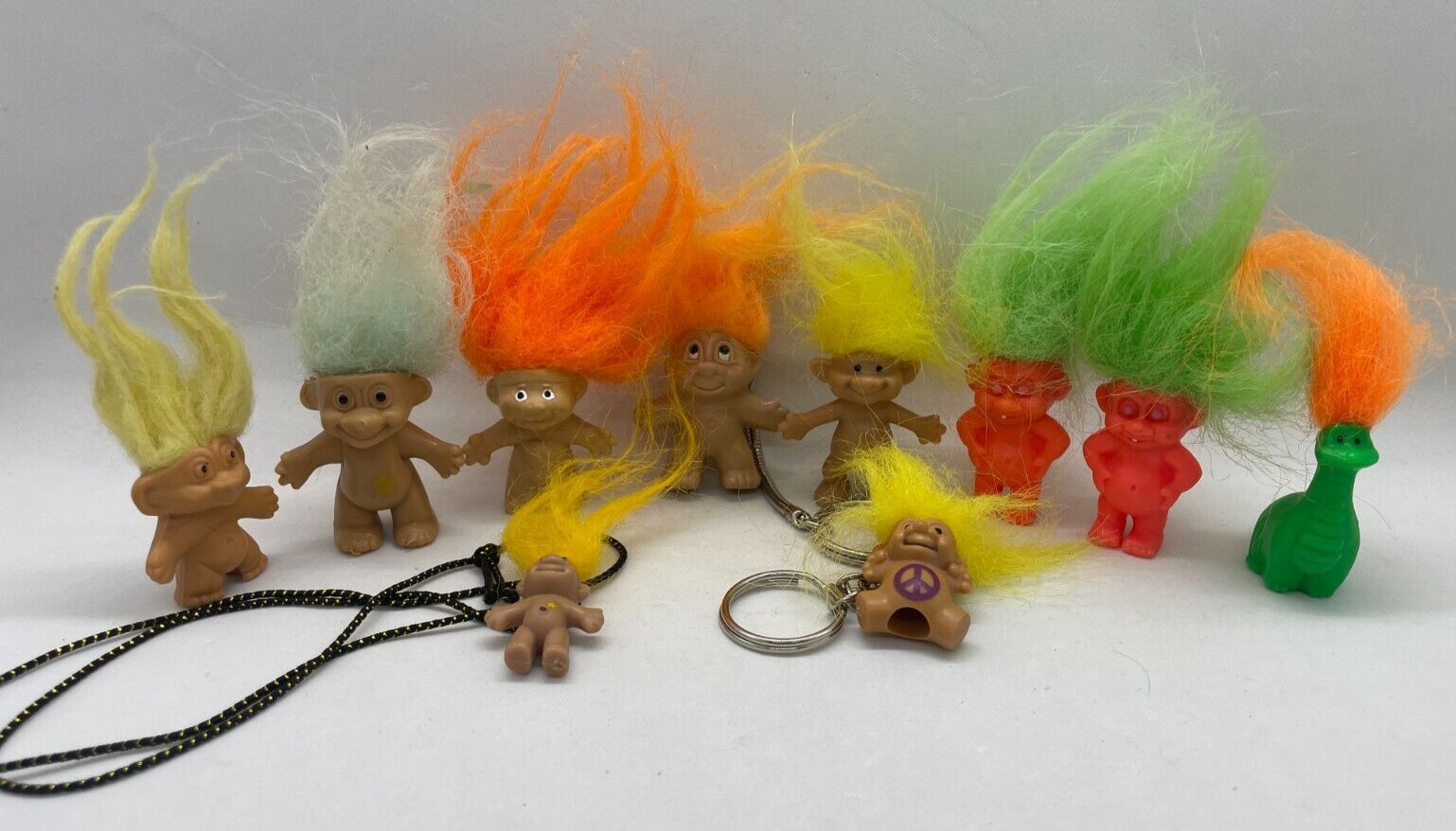 Vintage Lot of Troll Pencil Toppers, Key Chains, Pin, Dinosaur, More