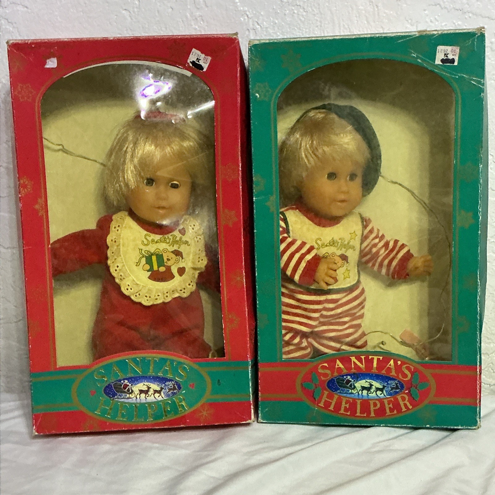 Vintage Santa Helper Christmas Girl & Boy Baby Doll Blonde 1992 IOB – FREE SHIP