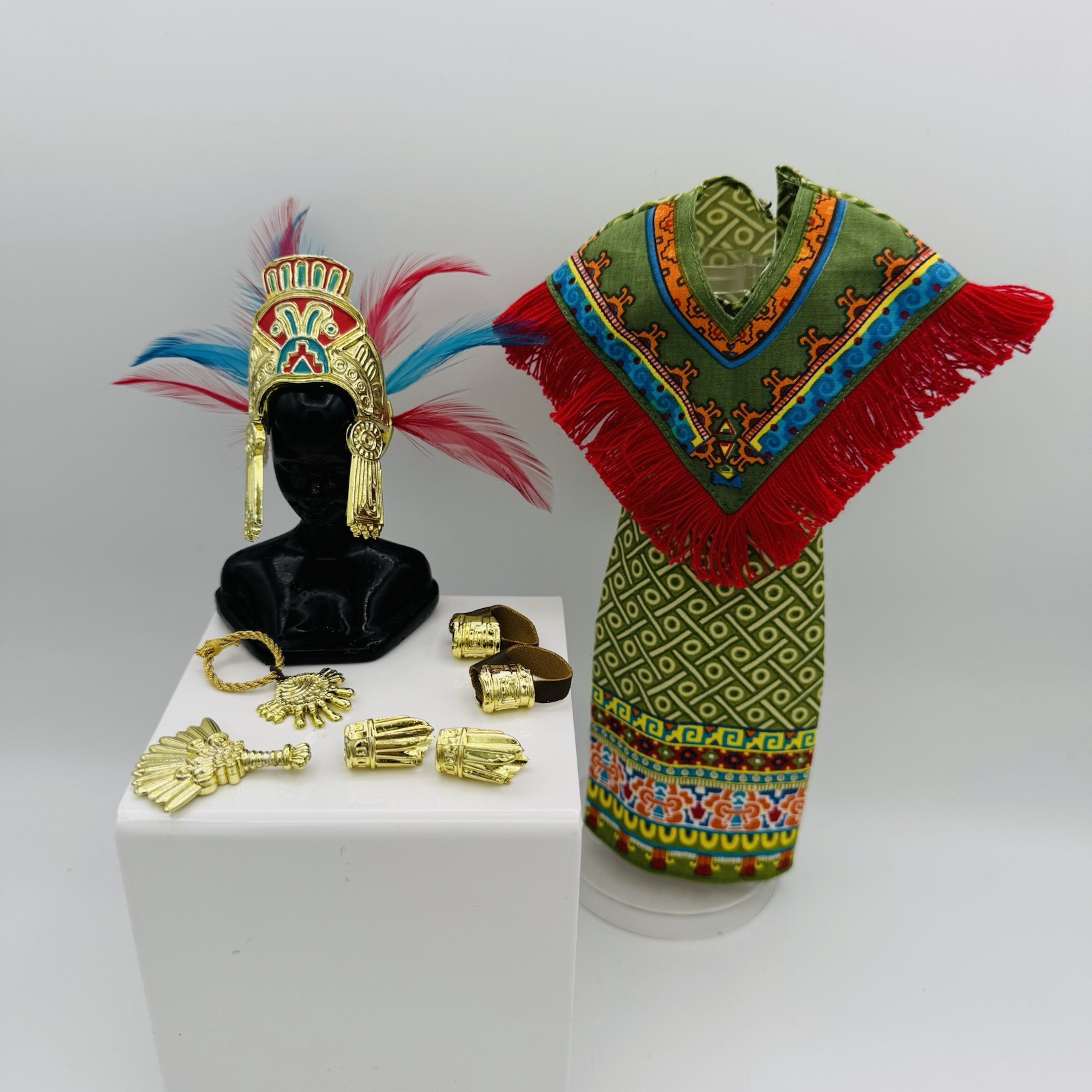 Barbie Doll Dress Gown Costume Ancient Mexico Head Piece Shoes Jewelry