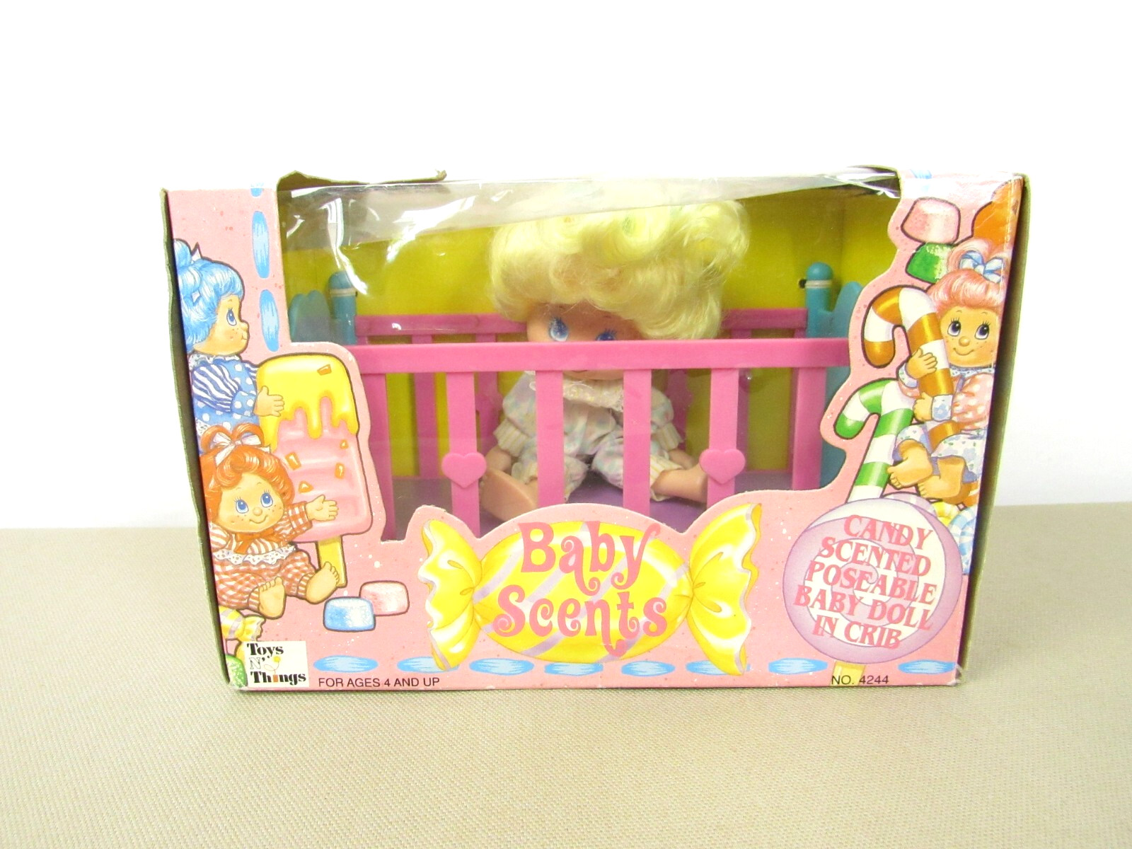 NOS Baby Scents Candy Scented Posable Doll In Crib by Toys N’ Things #4244 RARE