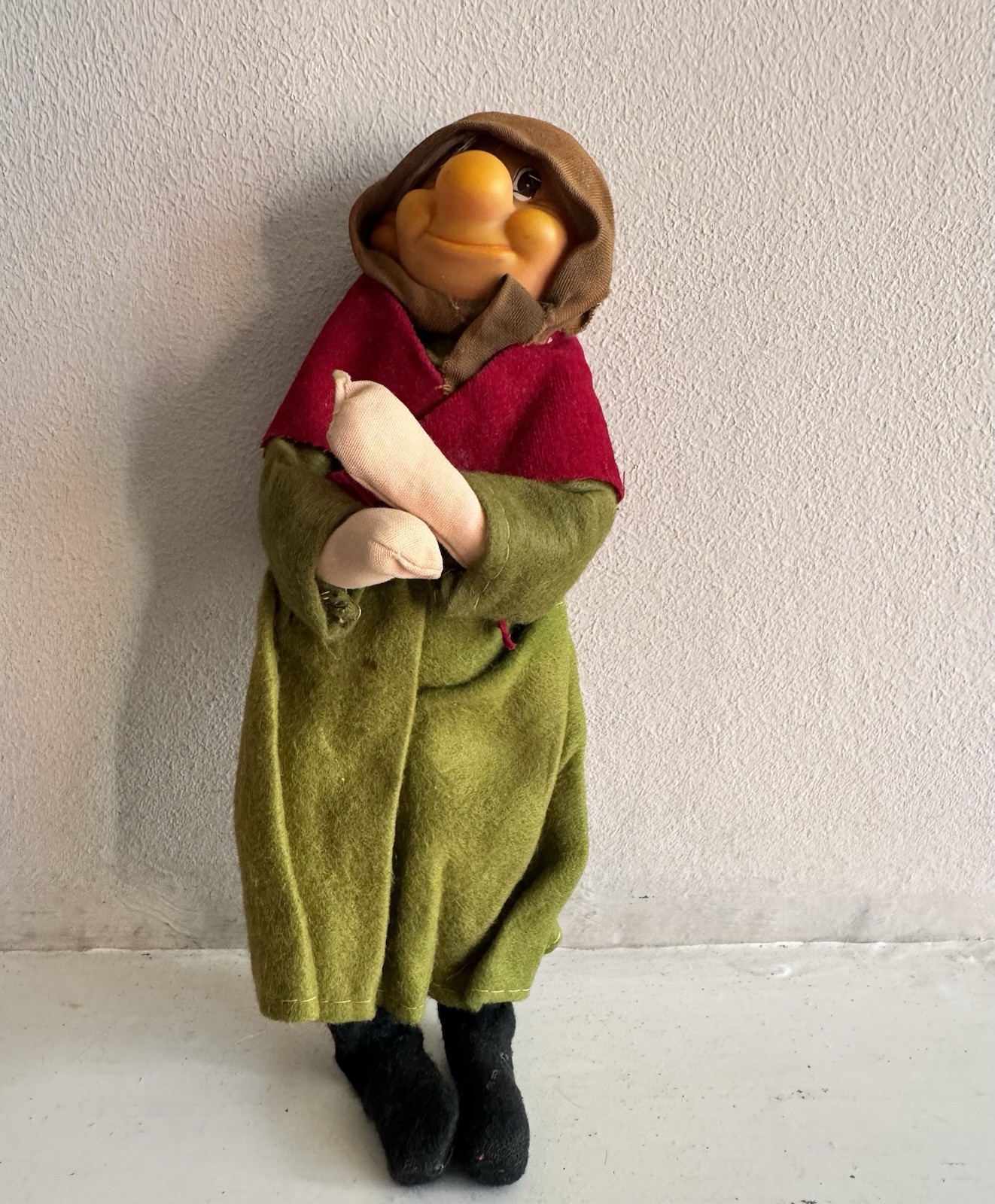 1950s 1960s Phixy Jestia Gnome Pixy Felt Doll Old Lady Made In Japan Vintage