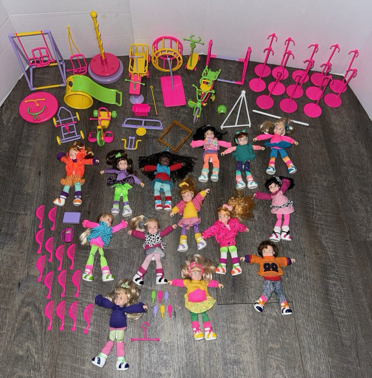 Vintage 1990 ERTL Playground Kids Dolls (14) Figures, Swing,Toys & Equipment etc