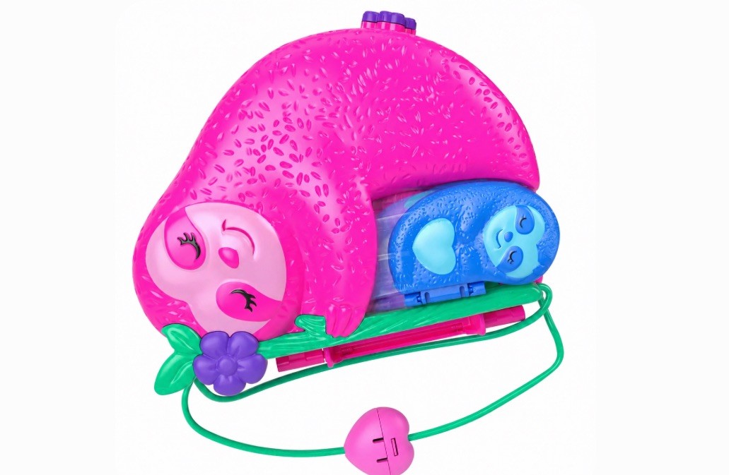 Polly Pocket Pink Sloth Plastic Case With Figures And Accessories – Mattel