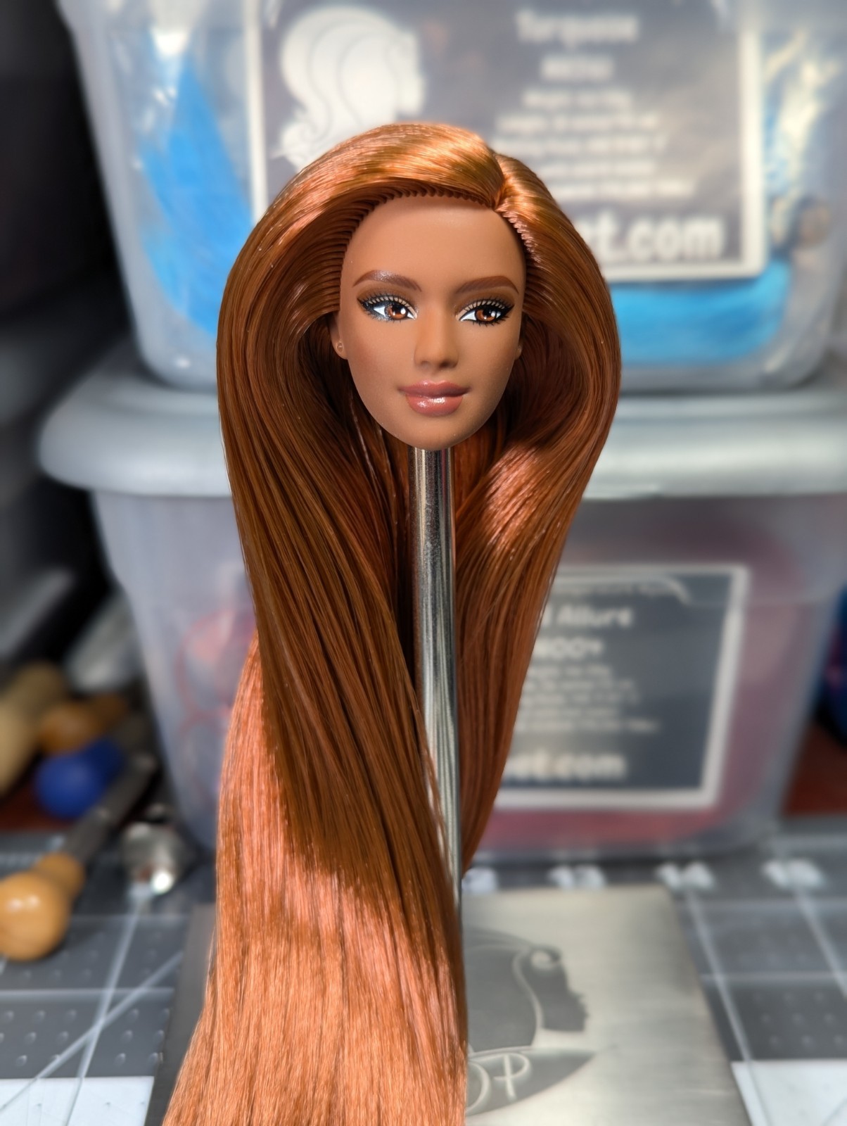 OOAK Custom Reroot Barbie Basics Neutral Kit 2 Tango Ginger Brwn Saran HEAD ONLY
