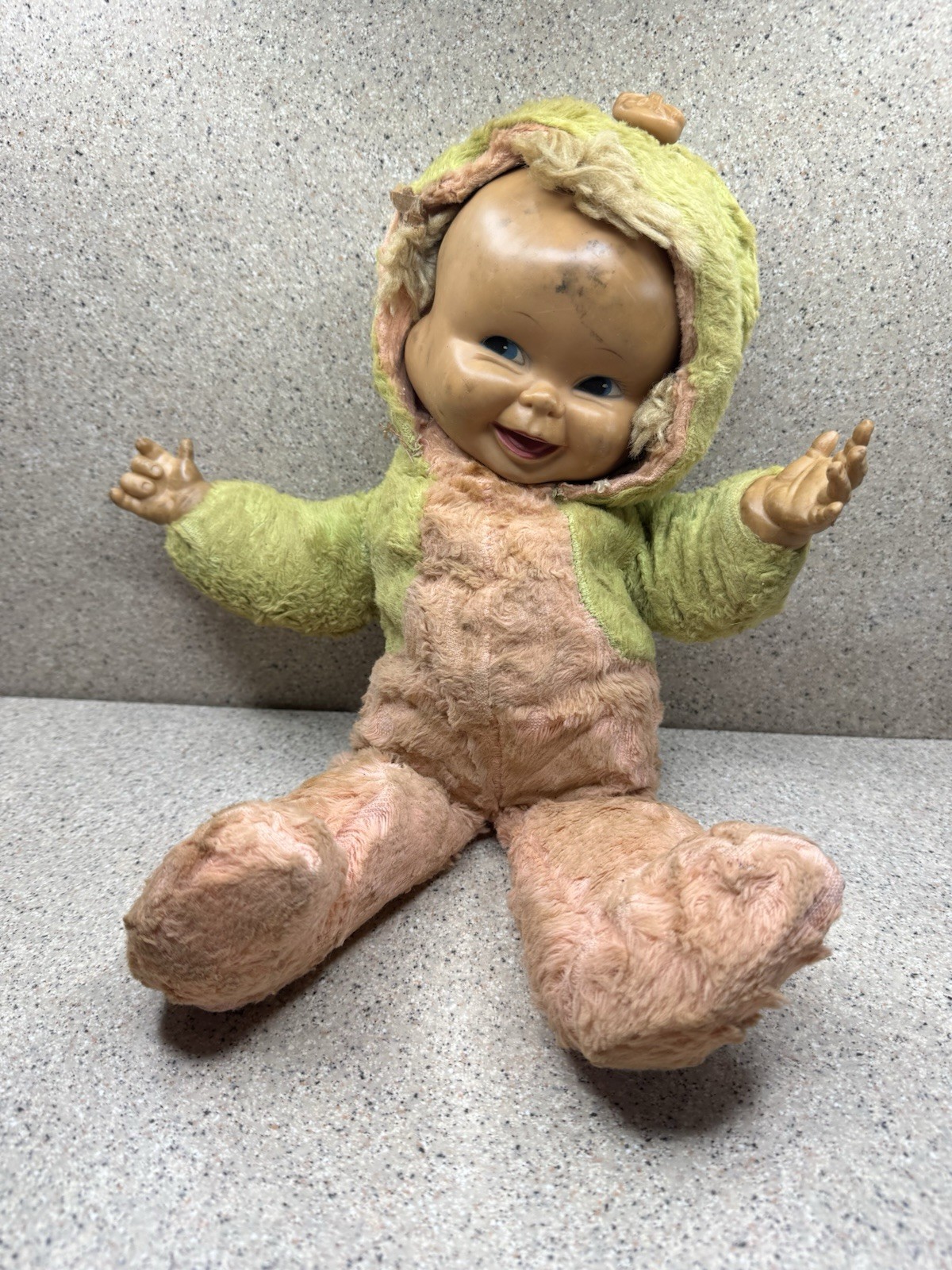 Antique Composition Trudy Three Face Doll Elsie Gilbert 14″ Girl With Felt outfi