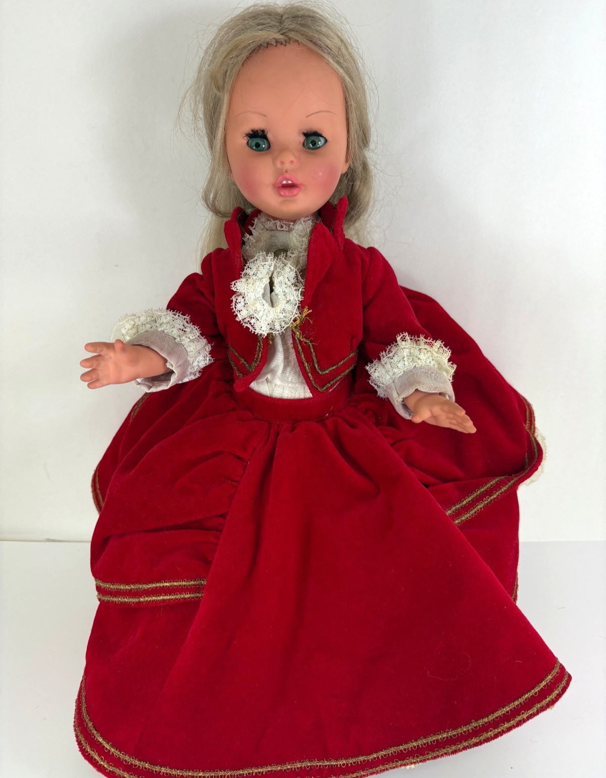 17” Vintage Italian Italy Furga Doll Blue Eyes Blonde With Tagged Dress