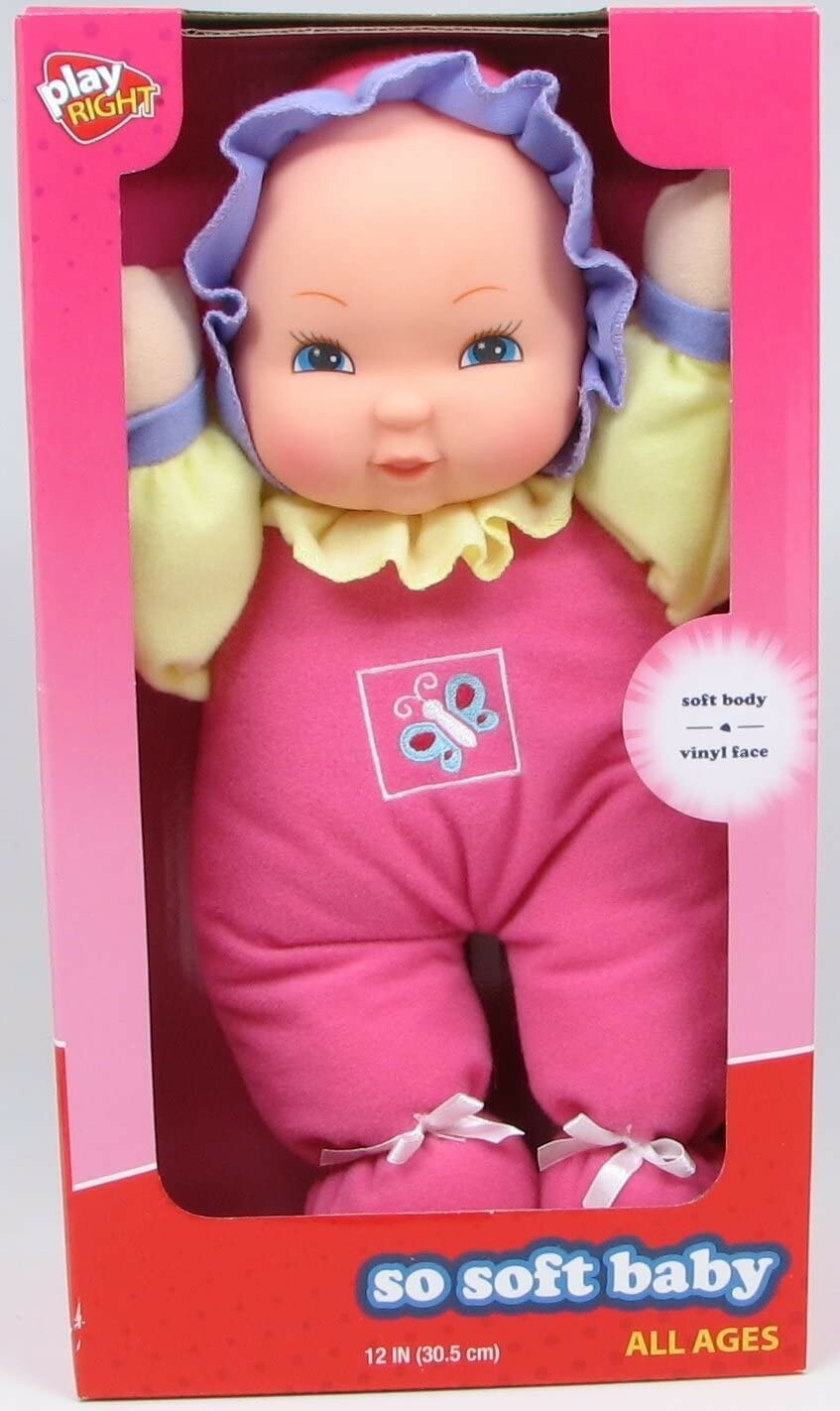 So Soft Baby Play Right Doll for All Ages and Washable, Pink, Yellow & Purple 