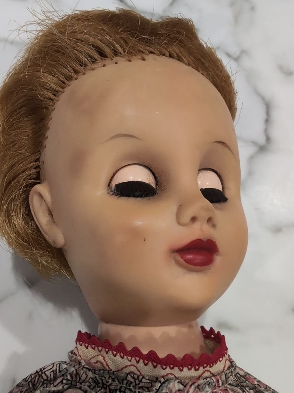 1958 ARROW RUBBER PLASTIC 16″ DOLL Strawberry Blonde Hair Articulated Arms Toy
