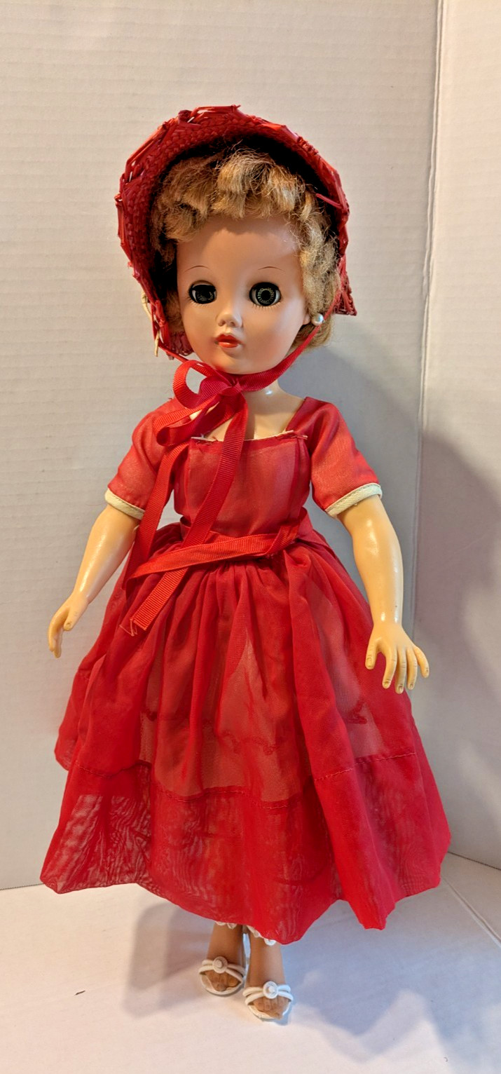 18″ Revlon VTG Fashion Doll Kissing Lips Red Dress Blonde Hair Hat & Panty Hose