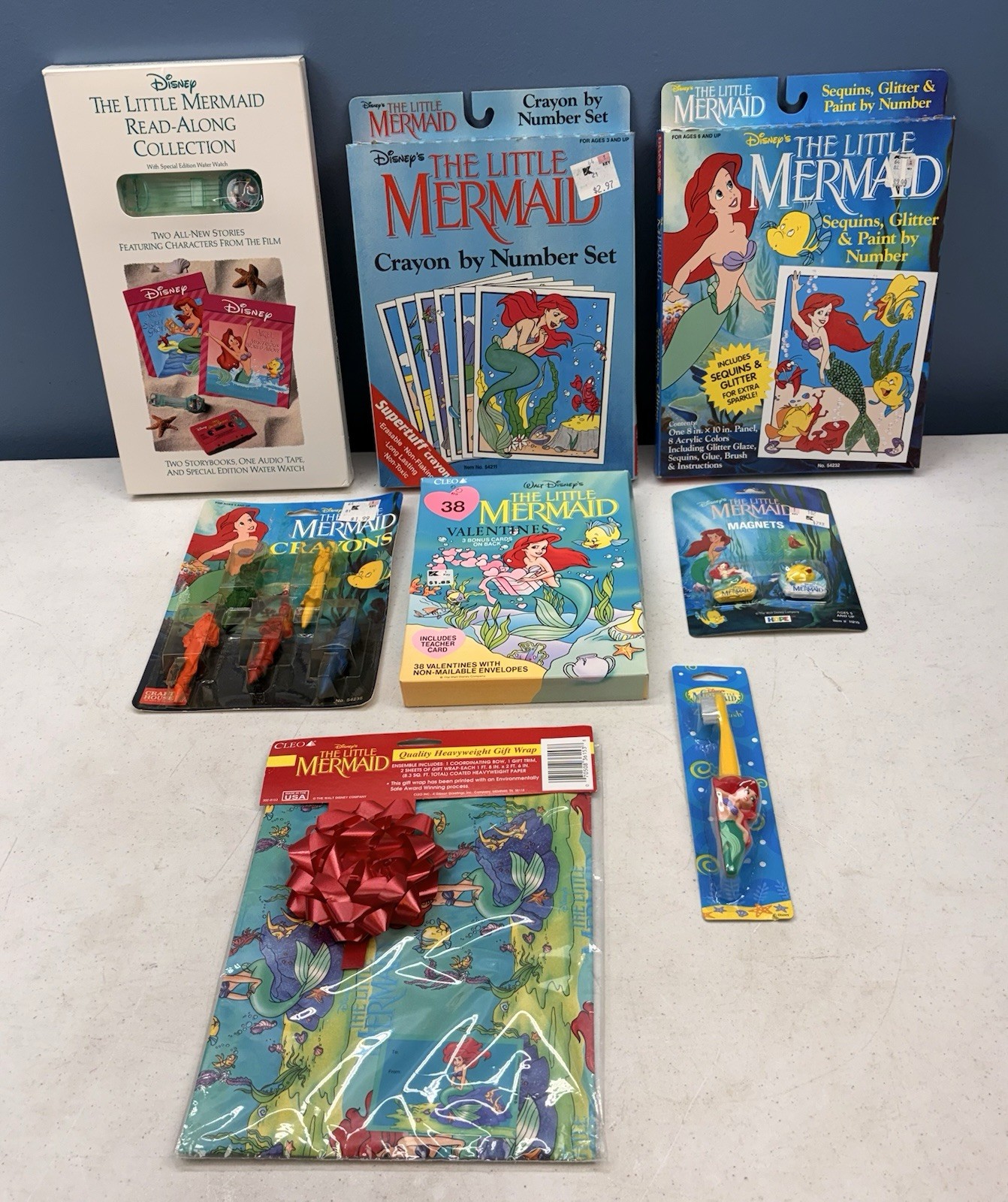Lot Of The Little Mermaid Items: Valentines, Read-Along, Crayons, Toothbrush +++