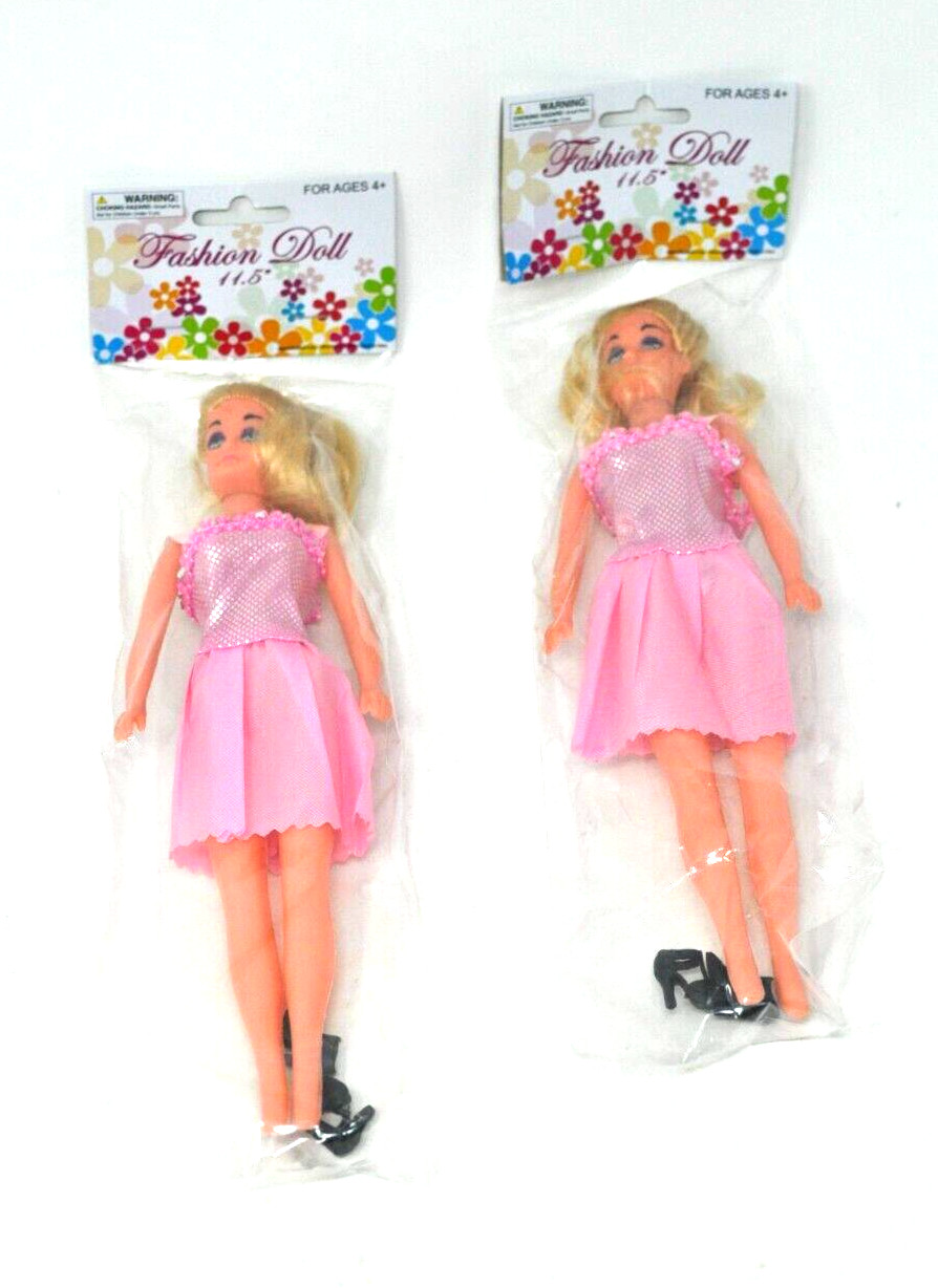 Lof 2 Craft Fashion Doll Open Eyes, Blonde Hair And Dress Style G16721 (Vintage)