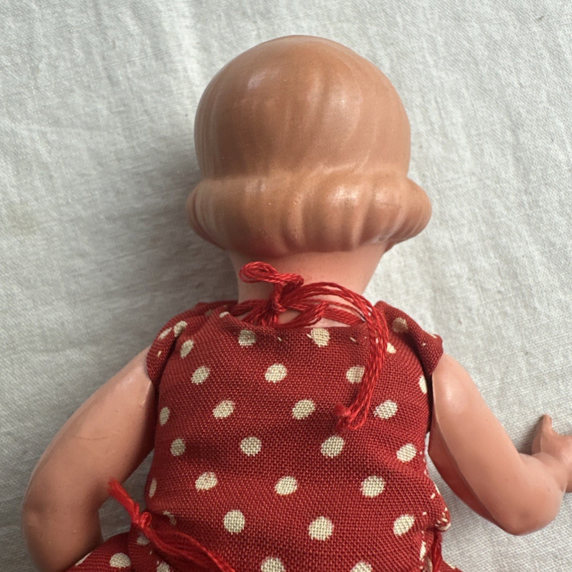 1920 German Articulate Celluloid Doll Red Polka Dot Dress Turtle Mark 18-1/2/19
