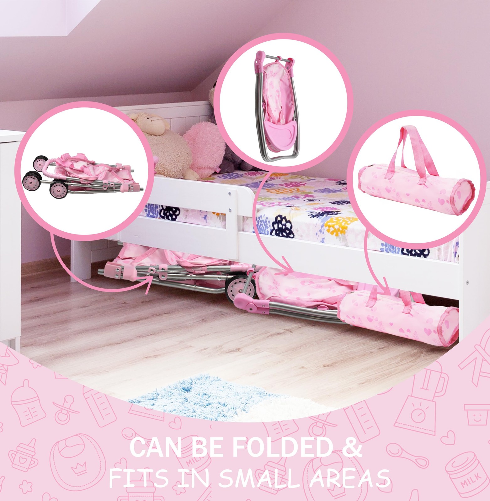 Baby Doll Stroller Bed and Swing Nursery Playset, Baby Doll Accessories Furni…
