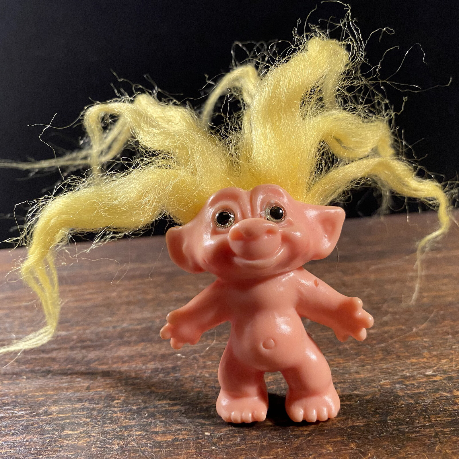 Vintage Troll Doll 1960s Unmarked Long Yellow Hair Glass Eyes j