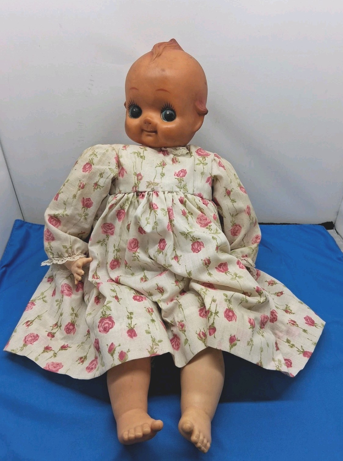 Vintage Plastic & Cloth Kewpie Head Doll Mixed Body Weird Large 19″