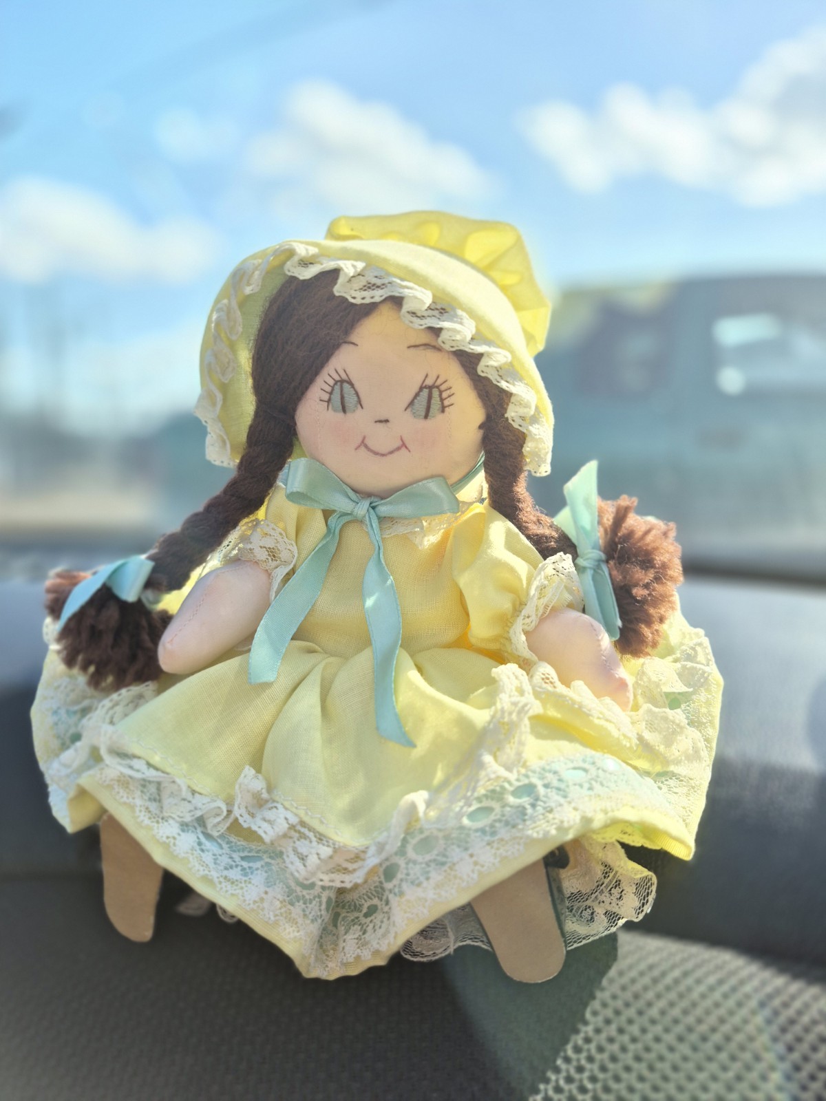 Vintage 1980 Rag Doll, Braided Brown Hair, Cloth Fabric Yarn