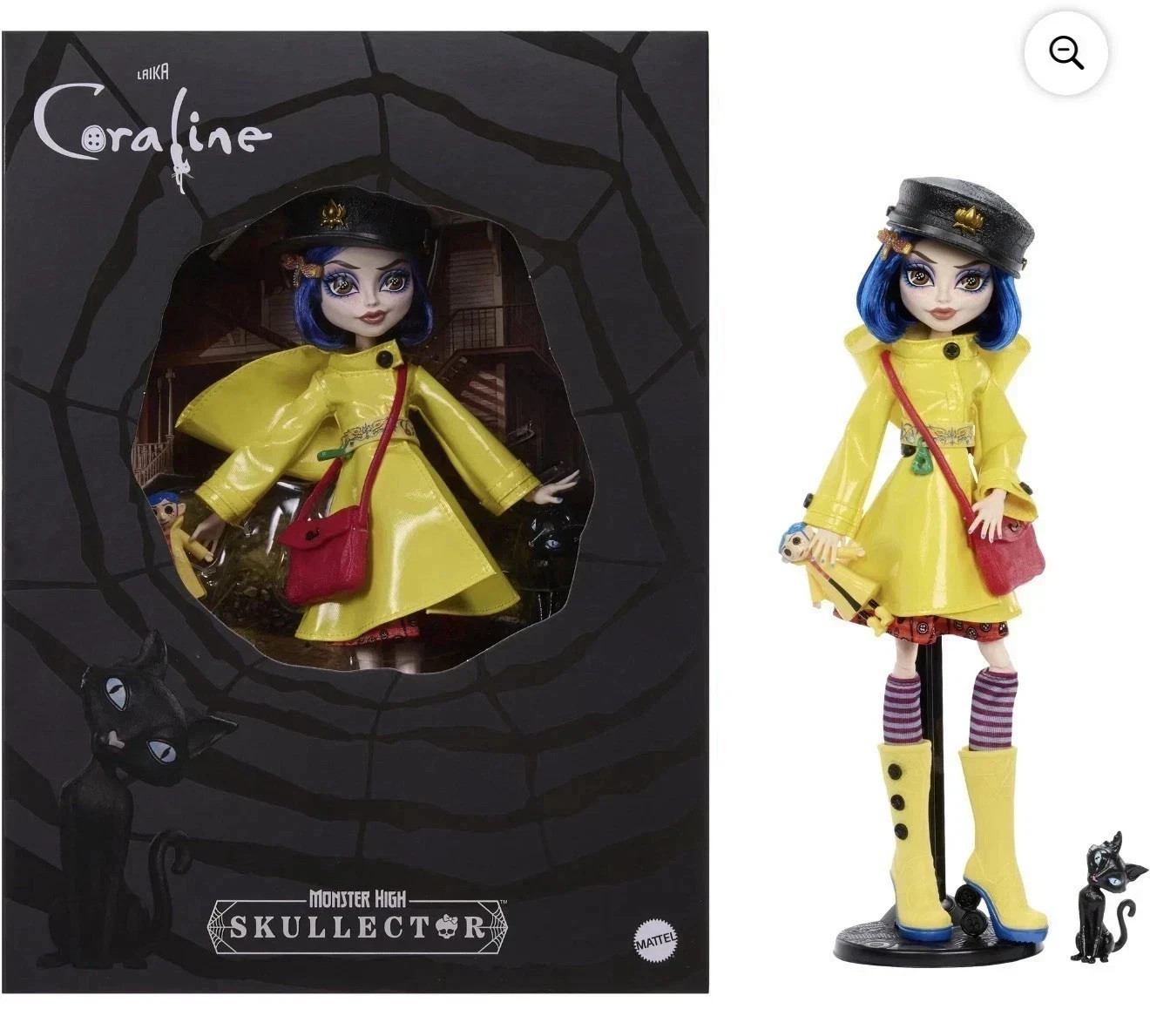 Monster High Skullector Coraline Collectible Doll in Yellow Raincoat with Cat✅?