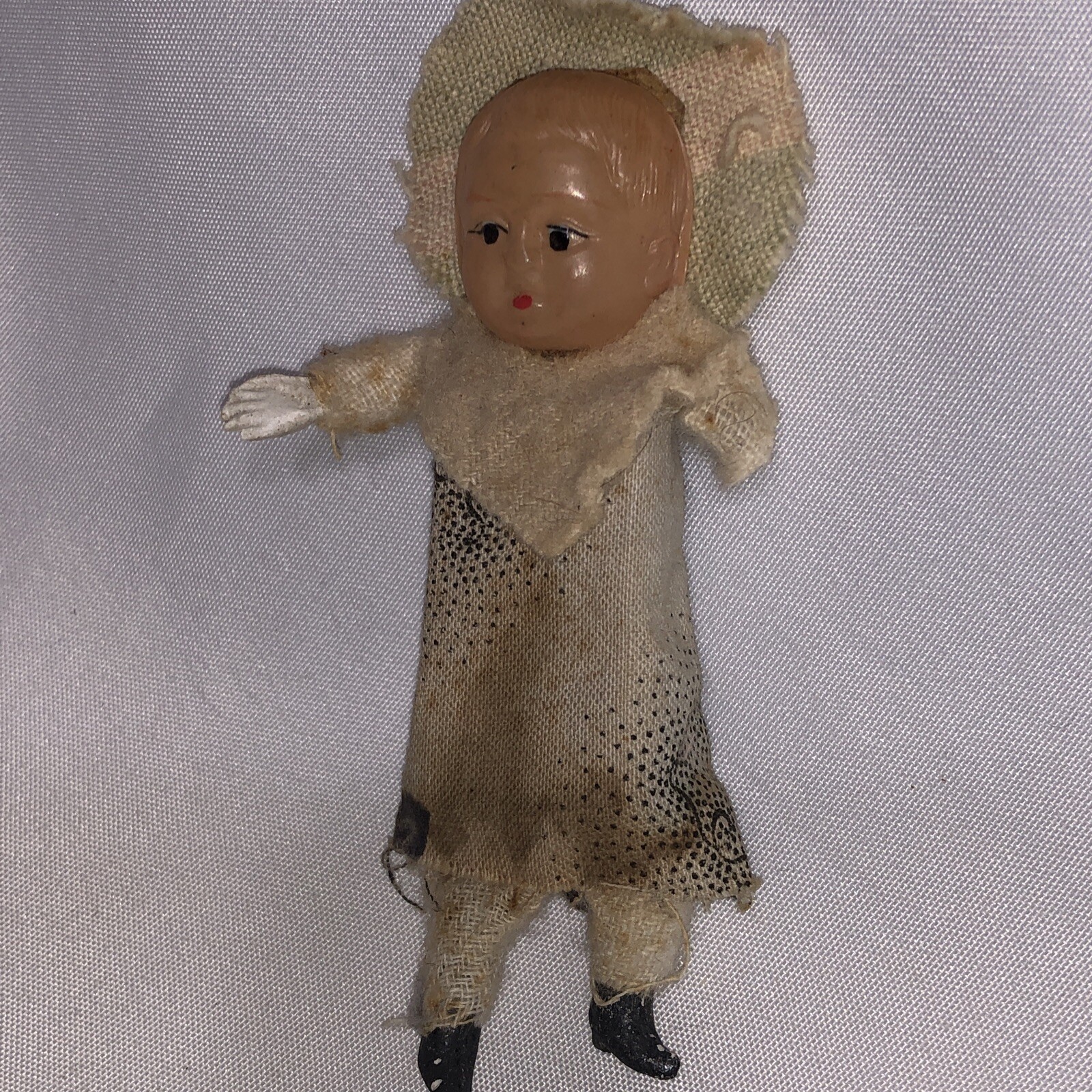Vtg Antique Cloth Plastic Mask Face Doll Platinum Blonde Hair Boots Unique/u4a