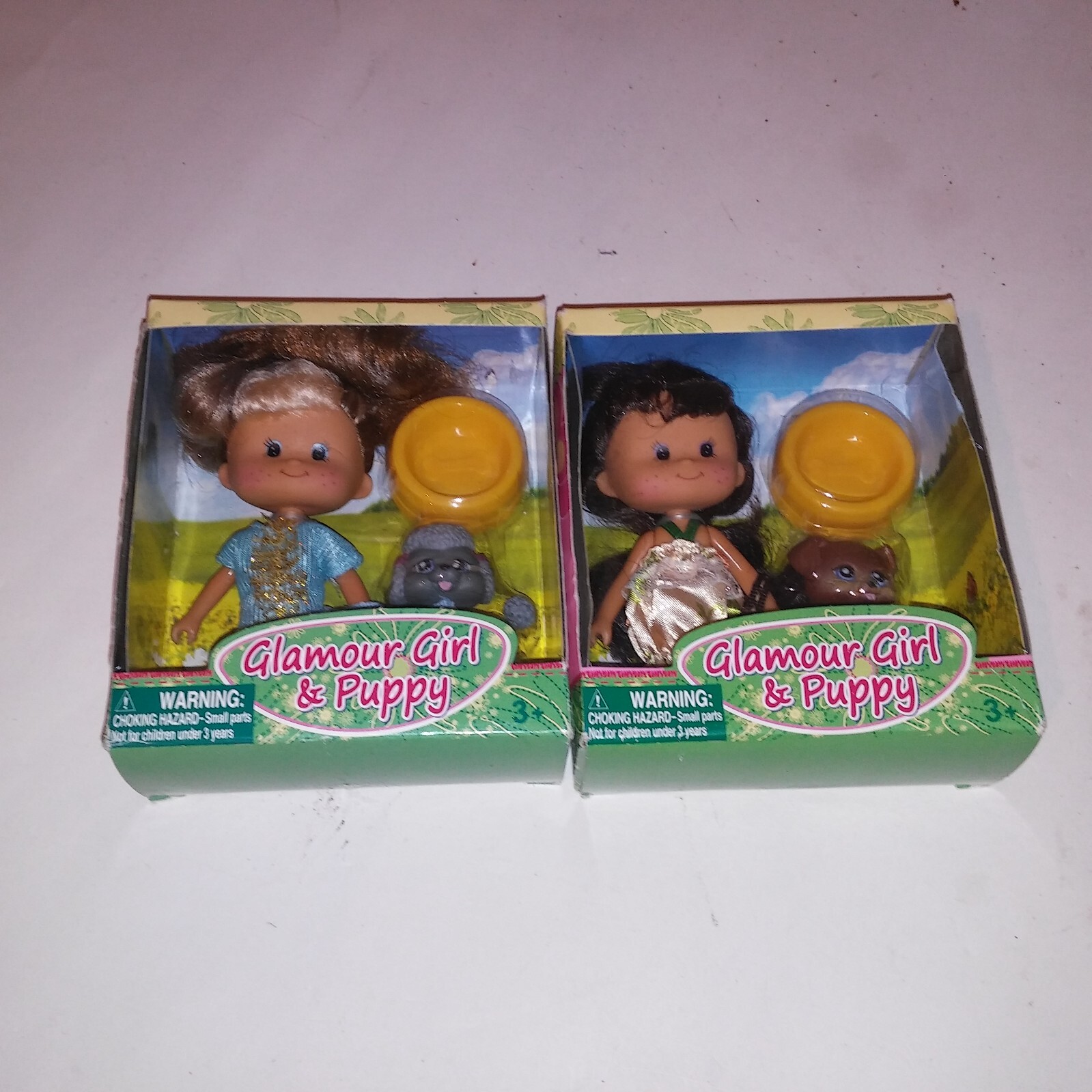Set of 2 Dolls Glamour Girls & Puppy Blonde Brunette 5″ Kids Toys Christmas New