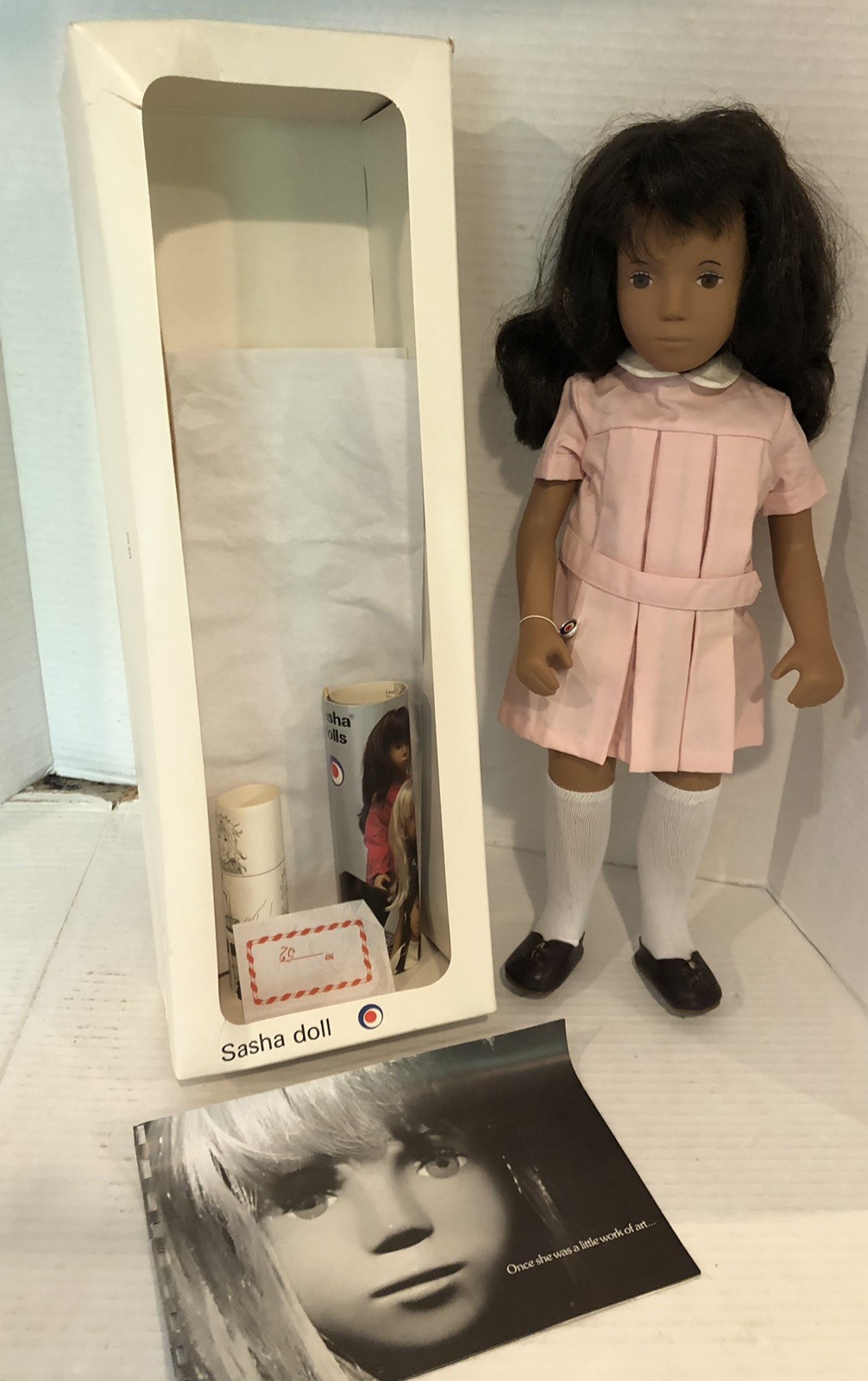 Vintage Sasha Doll in original box – 103, Brunette Pink Dress