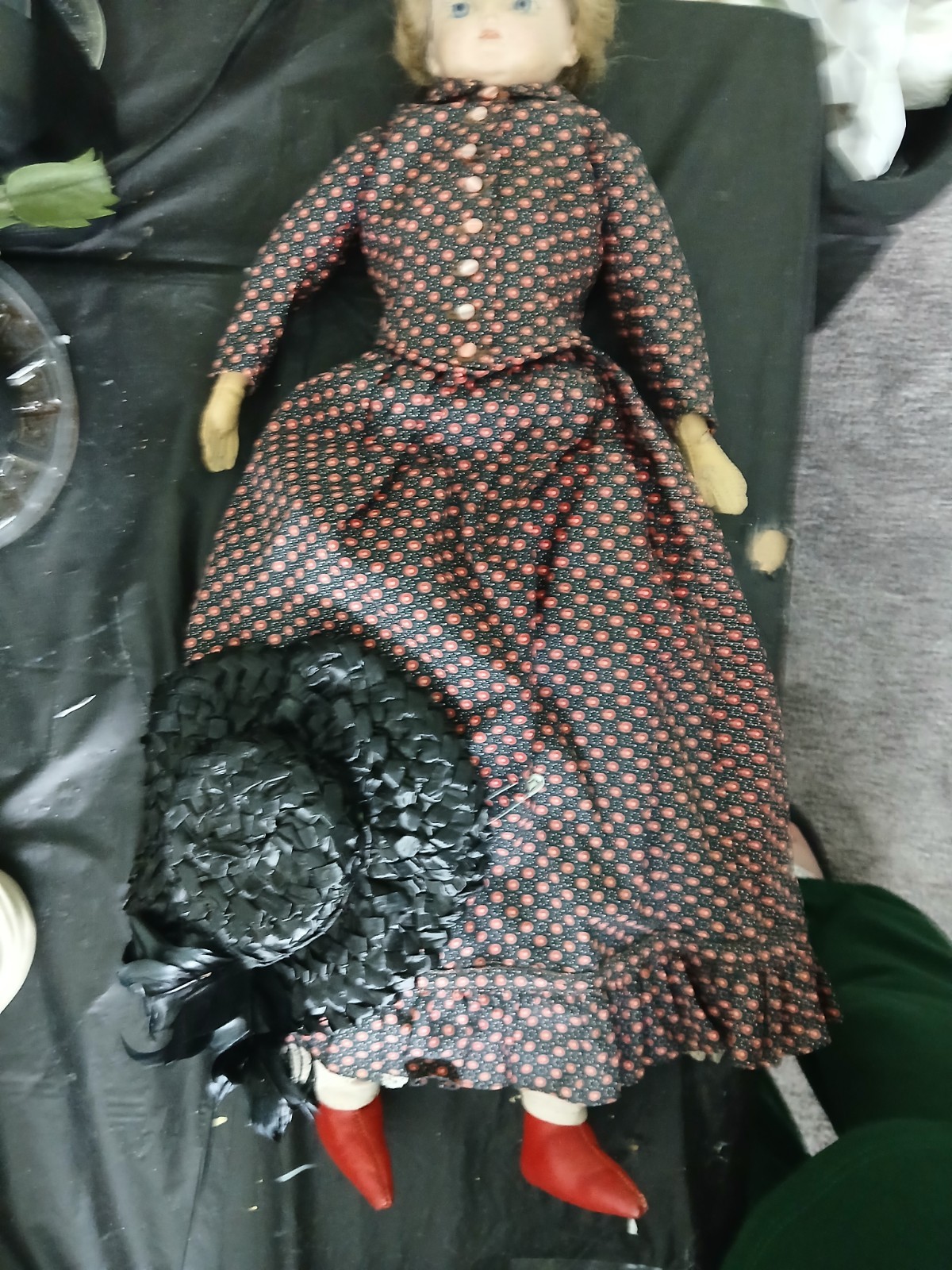 Vintage Composition Doll Lady Doll Glass Eyes Leather Hands