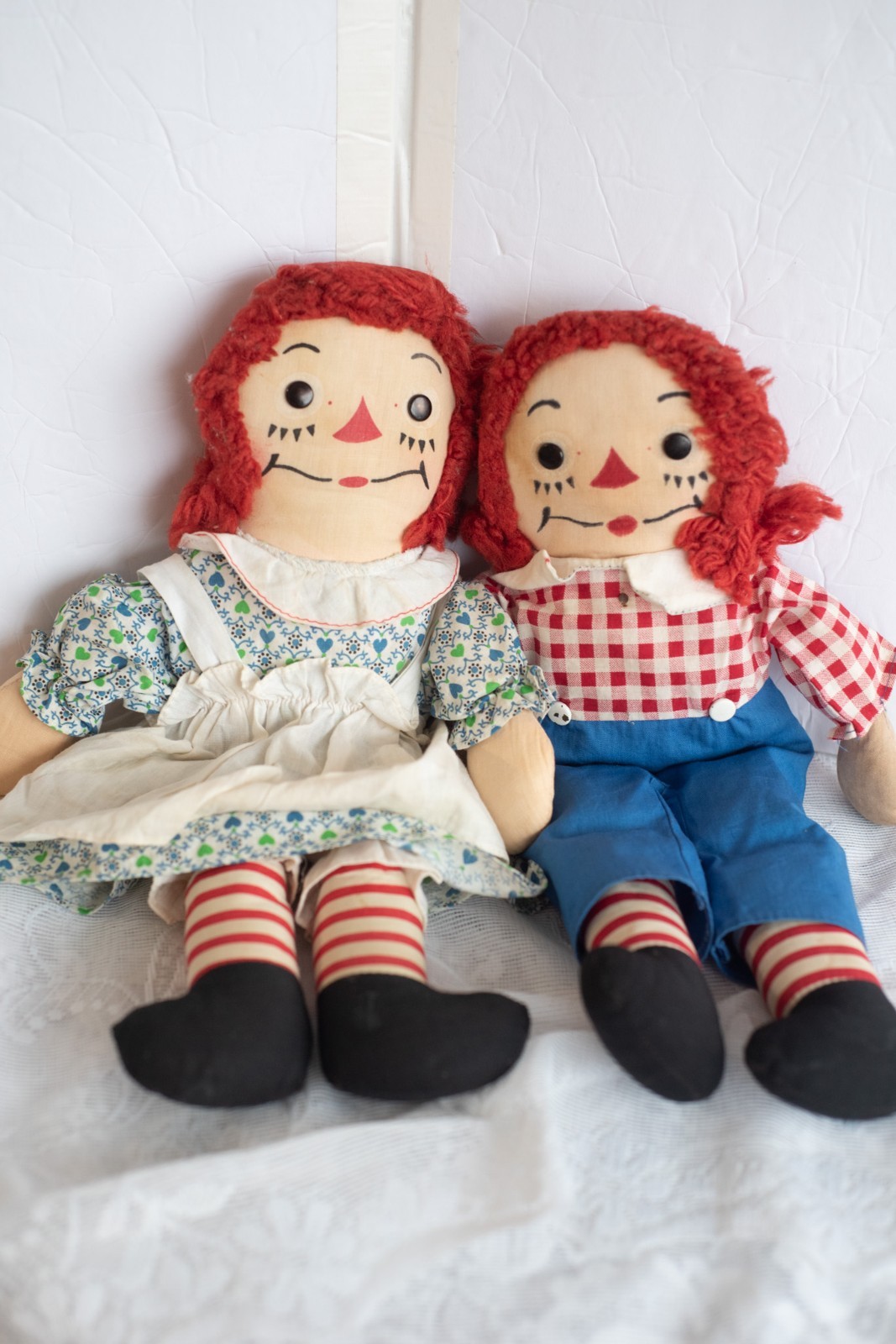 15″ Pair Vintage Georgene Novelties RAGGEDY ANN & ANDY Cloth Dolls (#19)