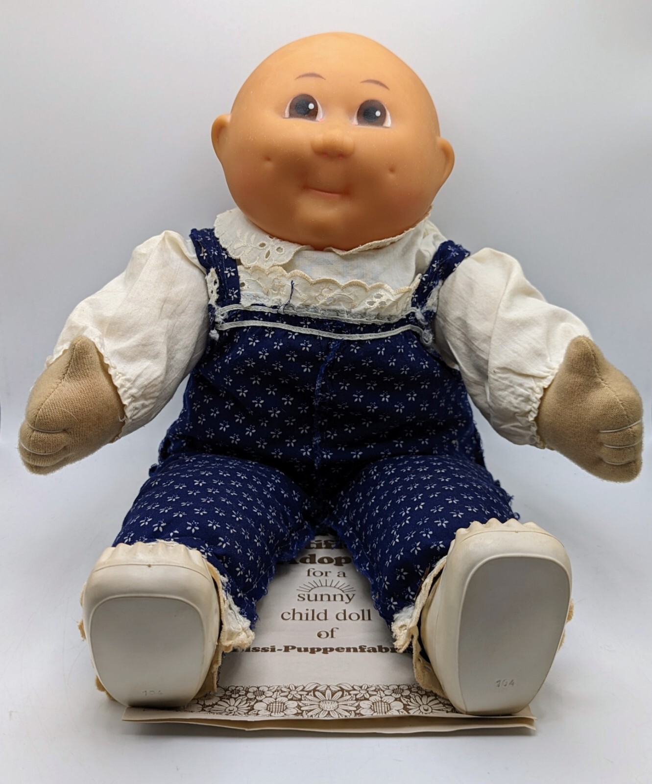 Lissi Puppenfabrik Sunny Child 18″ Doll Bald Brown Eyes West Germany + Paperwork