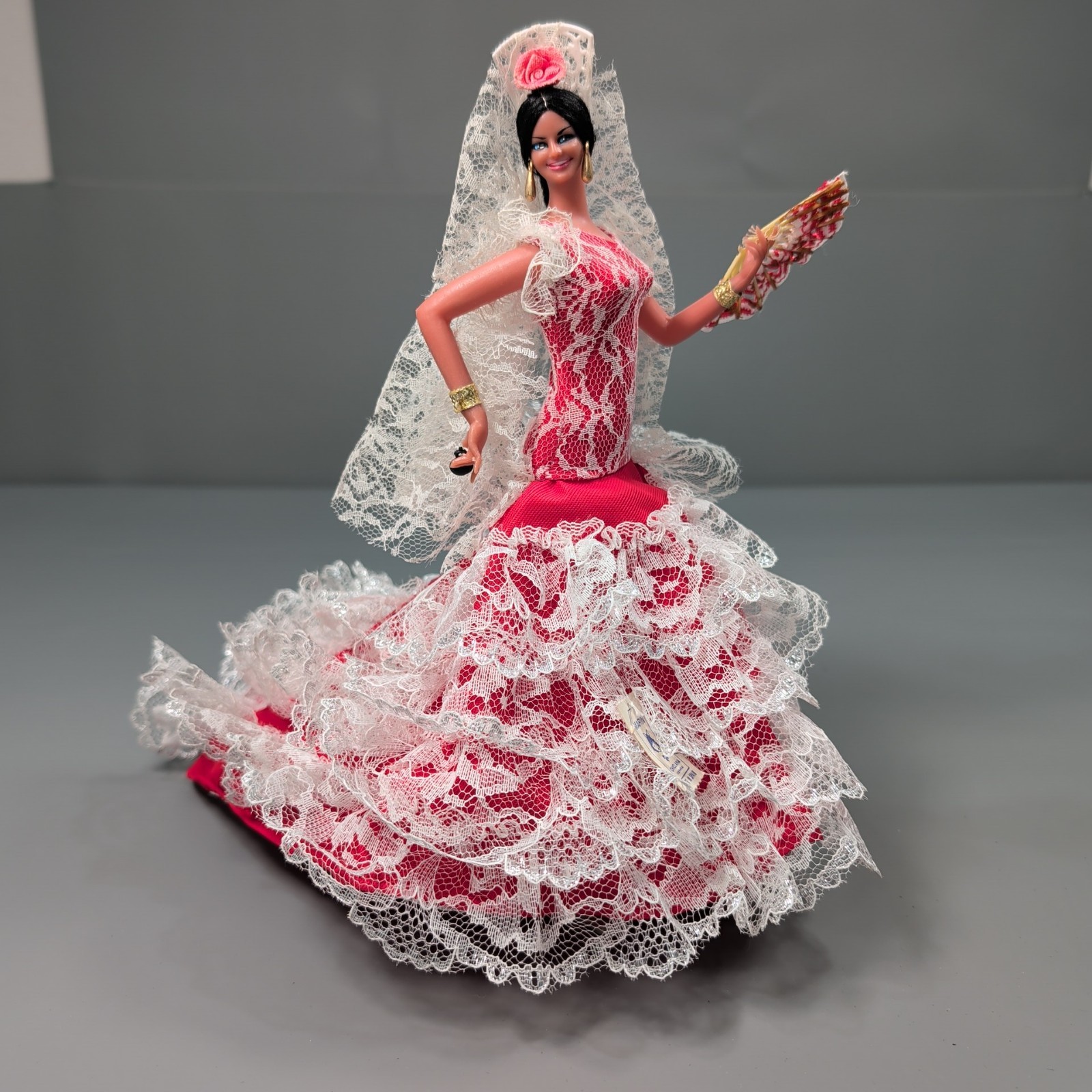 Vtg Marin Chiclana Spanish Flamenco Dancer Doll 10″ Lace Dress Made in Spain
