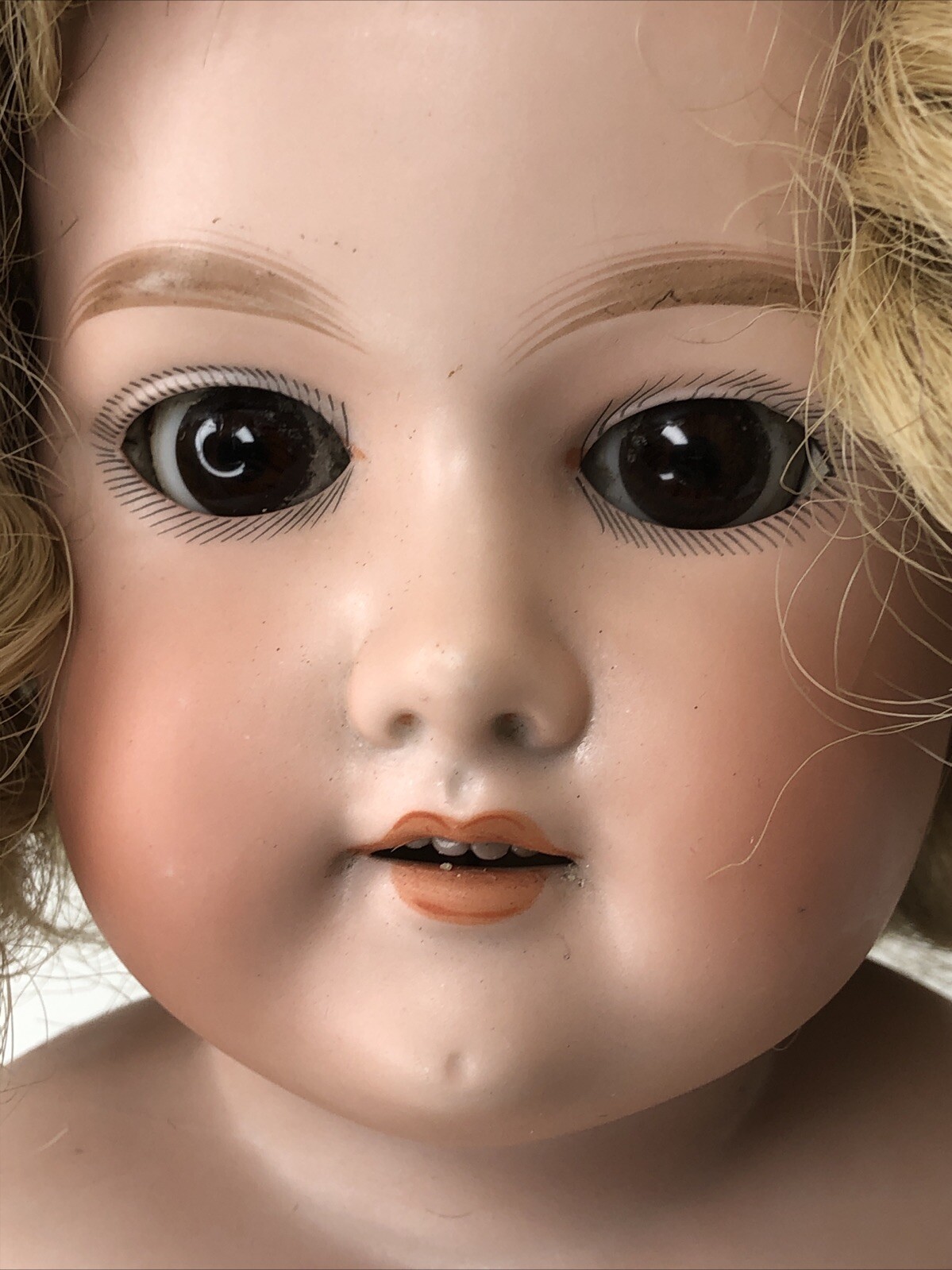 24” Antique Germany Bisque Doll AM Floradora 5 Leather Body Brown SL Eyes #o