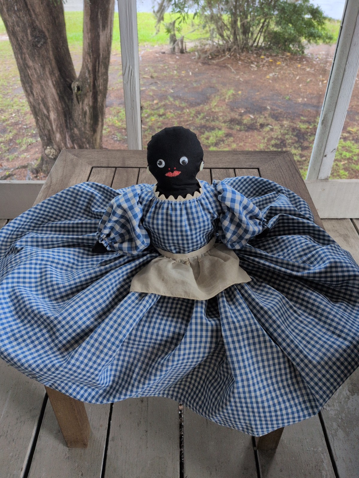 Vintage Handmade African American Folk Art Fabric Doll Shelf or Bed Sitter RARE