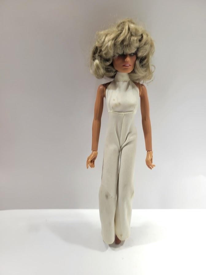 Vintage 1977 Mego Farrah Fawcett Doll Blonde Hair White Jumpsuit 12 Inch Figure